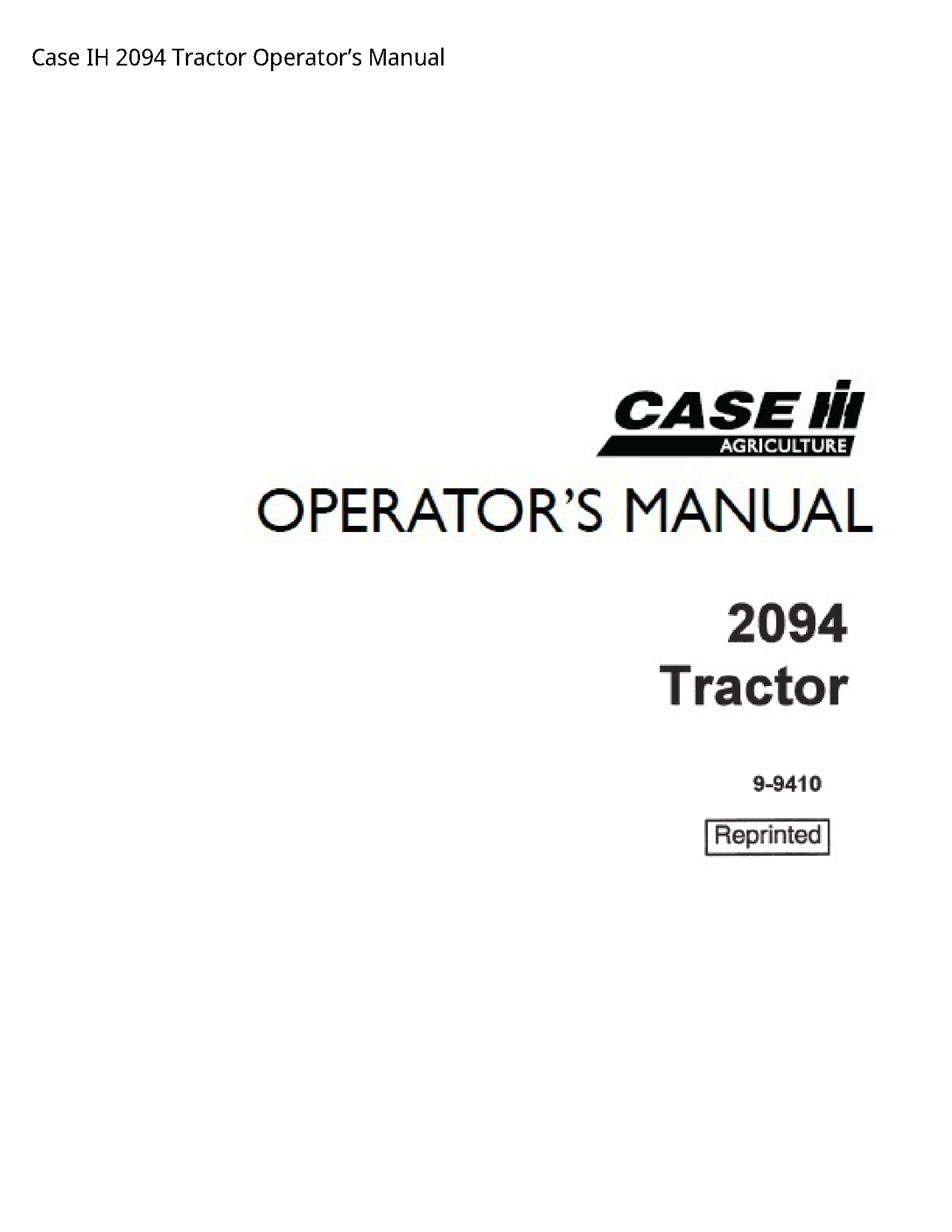 Case/Case IH 2094 IH Tractor Operator’s manual