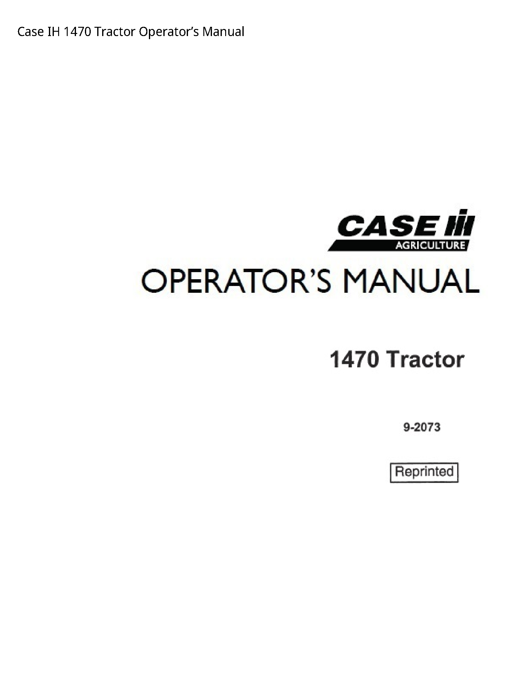 Case/Case IH 1470 IH Tractor Operator’s manual