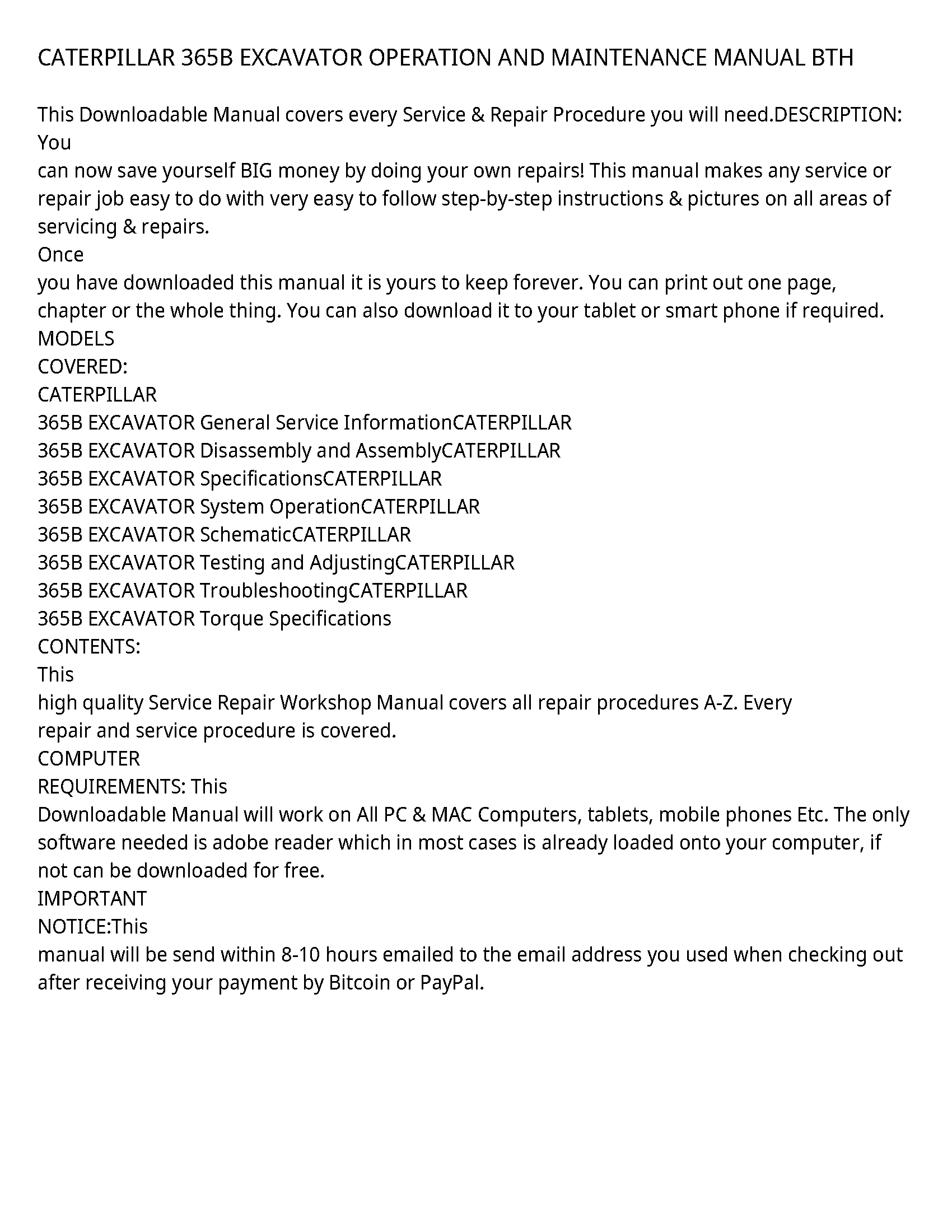 Caterpillar 365B service manual
