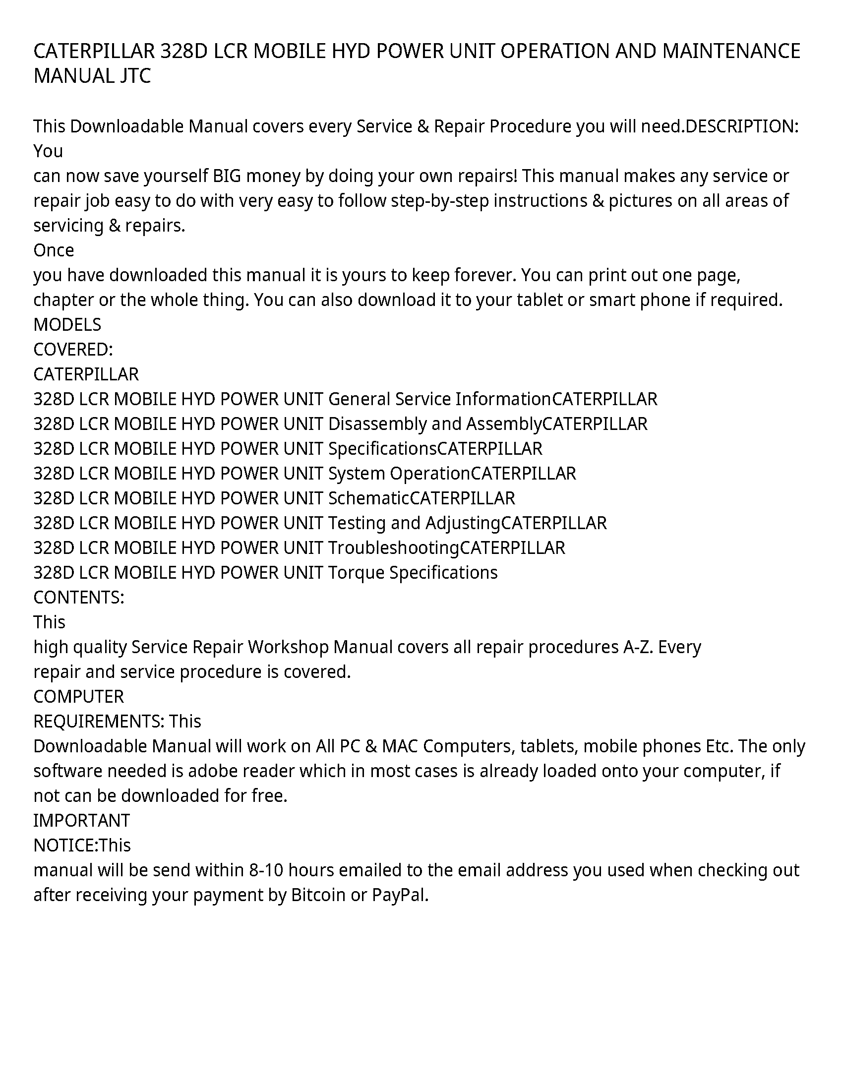 Caterpillar 328D service manual