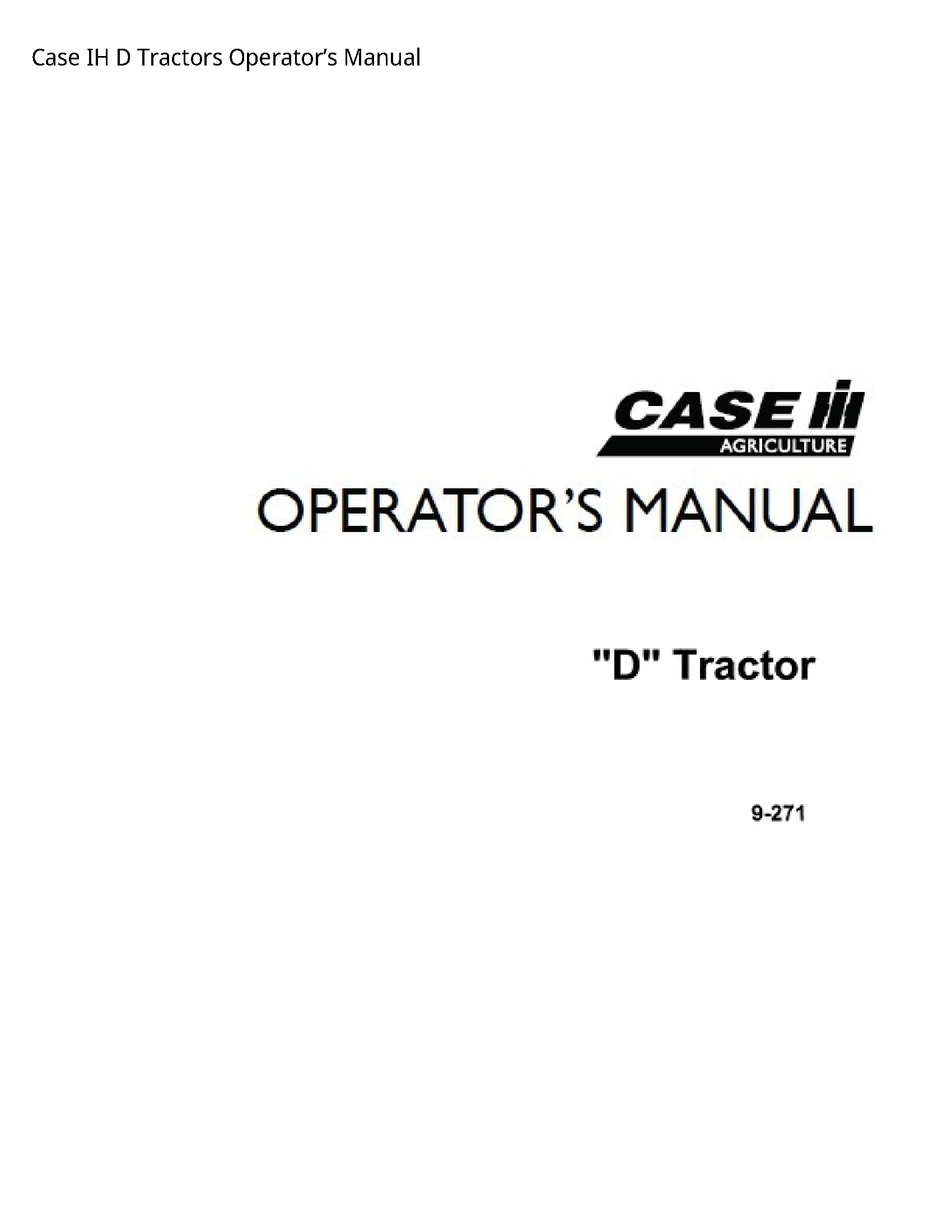 Case/Case IH IH Tractors Operator’s manual