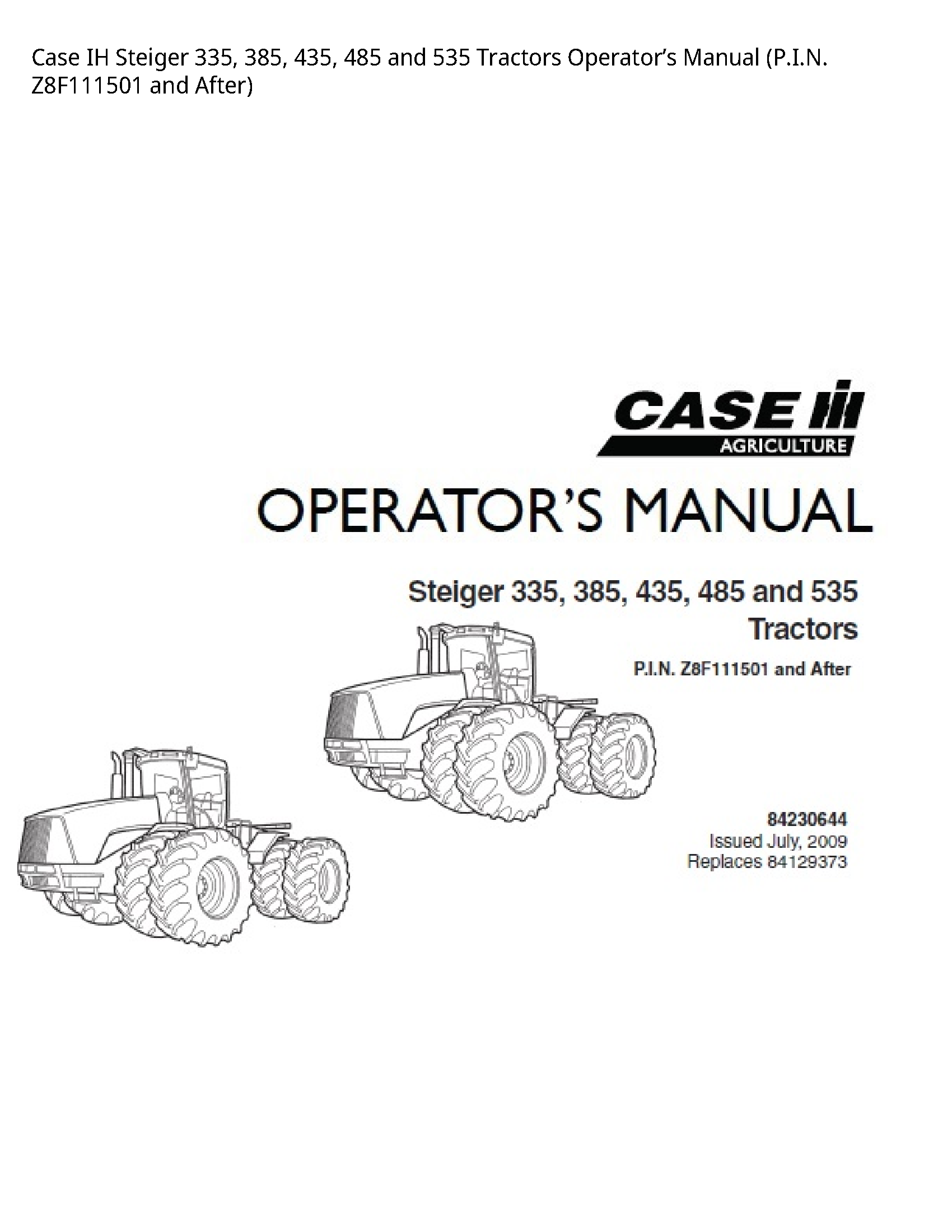 Case/Case IH 335 IH Steiger  Tractors Operator’s manual
