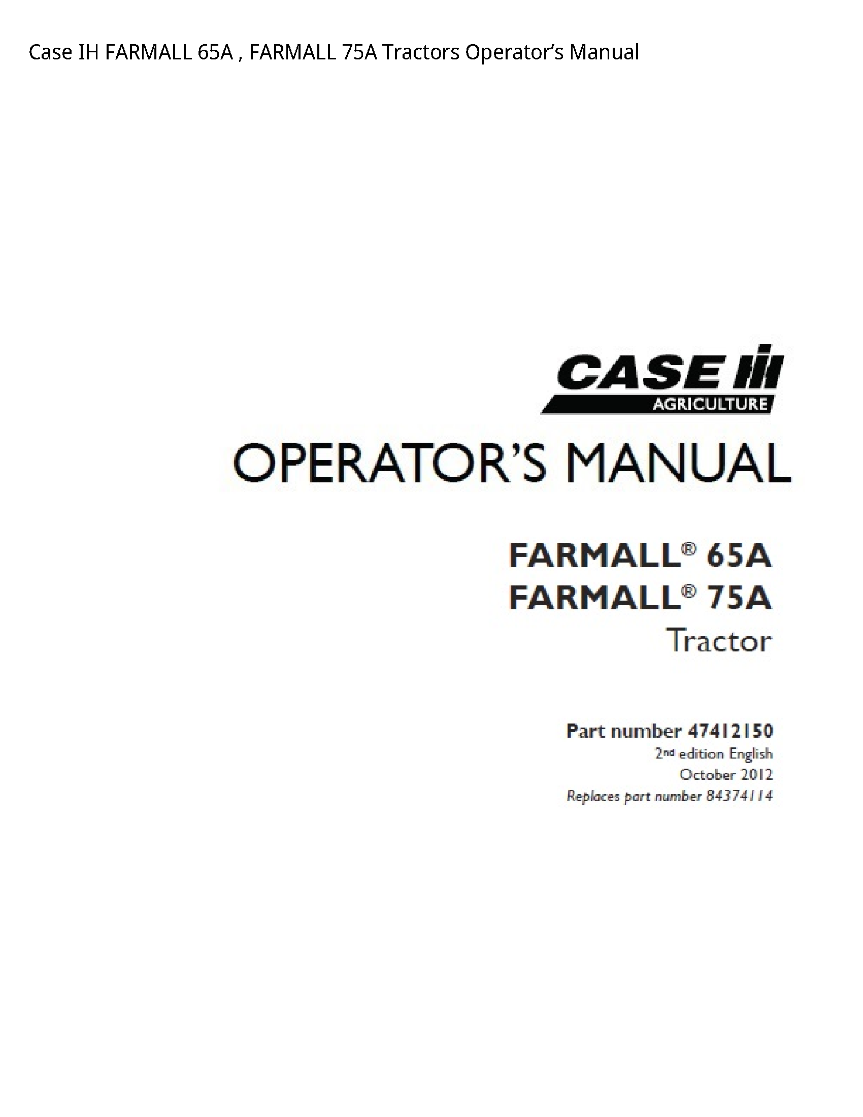 Case/Case IH 65A IH FARMALL FARMALL Tractors Operator’s manual
