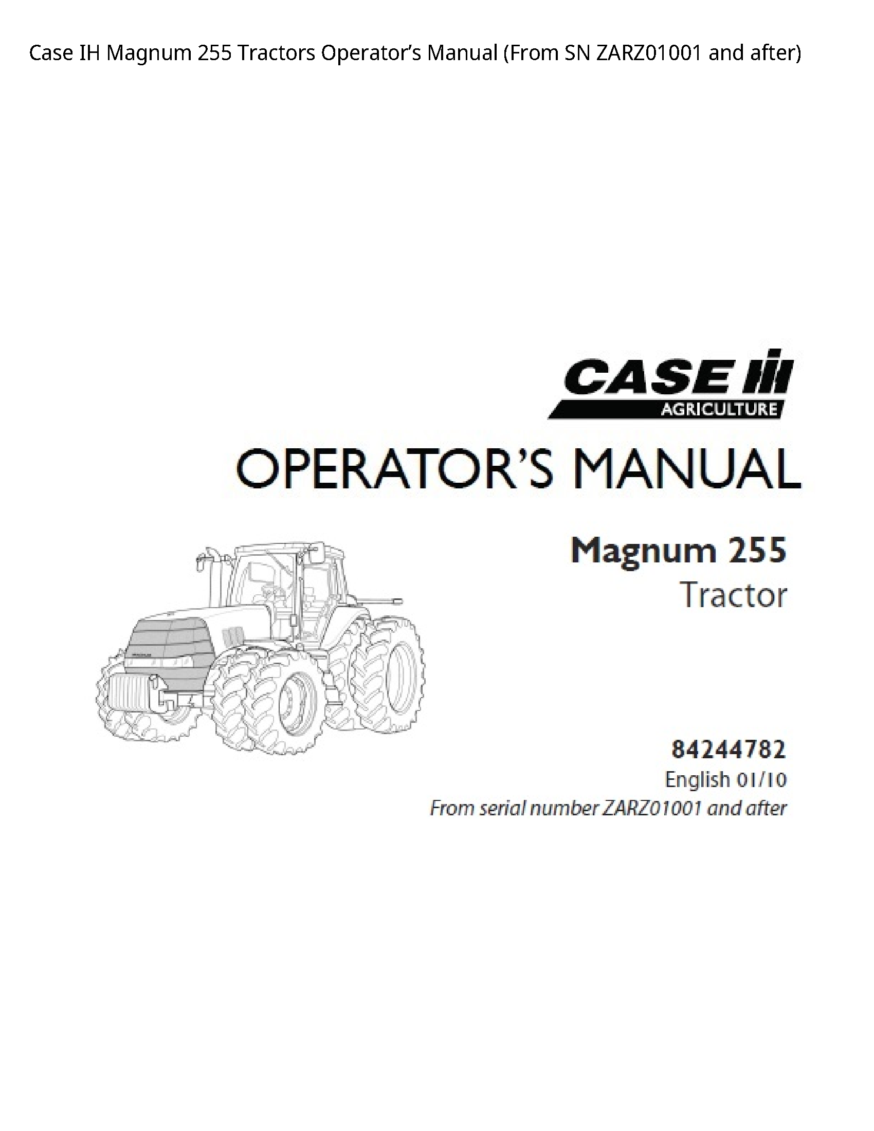 Case/Case IH 255 IH Magnum Tractors Operator’s manual