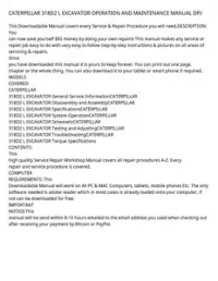 CATERPILLAR 318D2 L EXCAVATOR OPERATION AND MAINTENANCE MANUAL DPJ preview