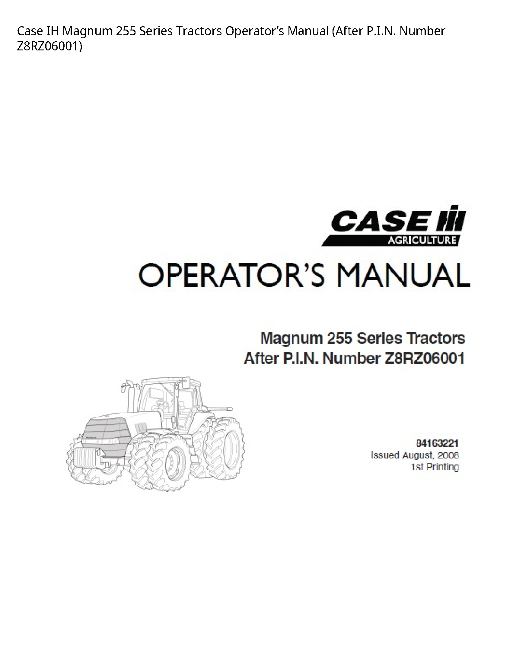 Case/Case IH 255 IH Magnum Series Tractors Operator’s manual