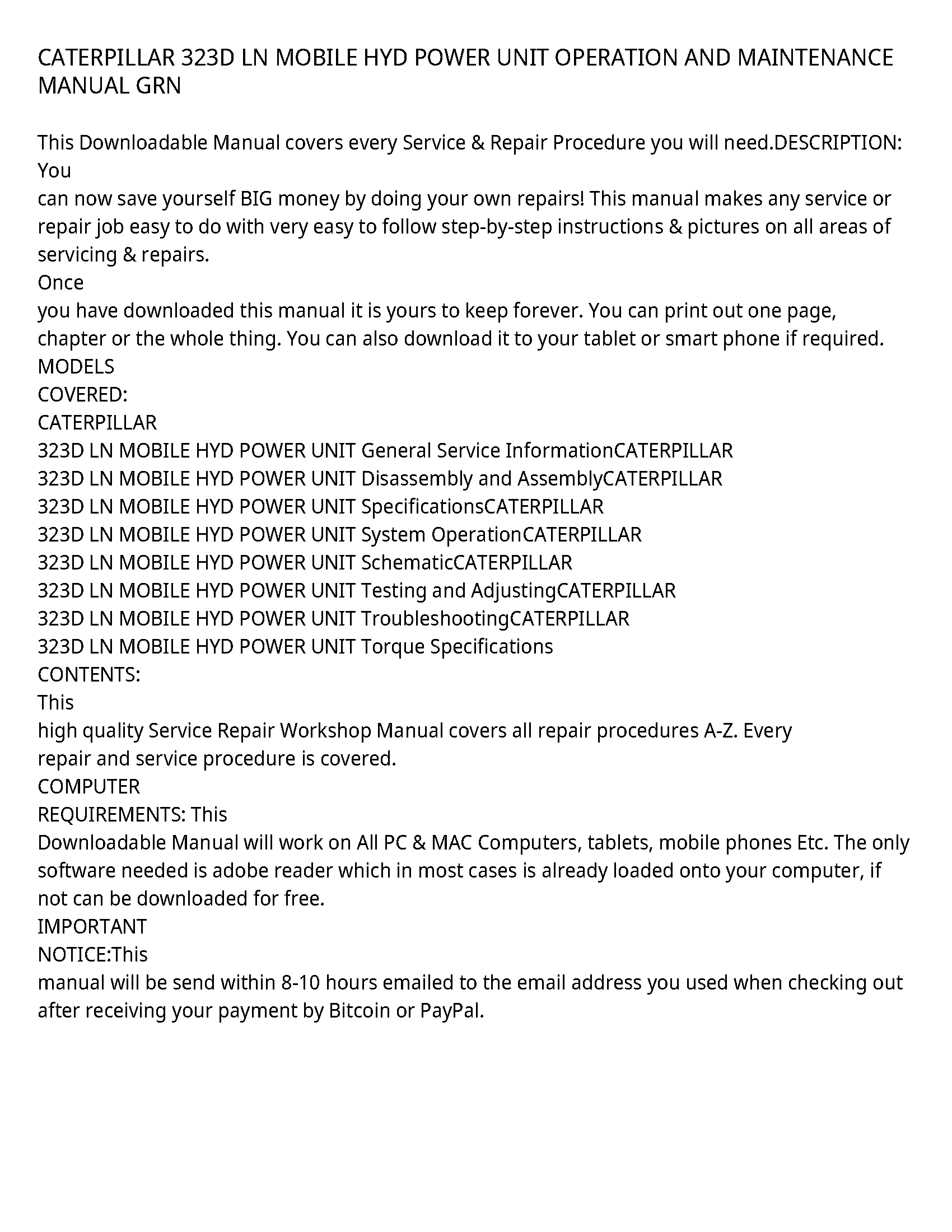 Caterpillar 323D service manual