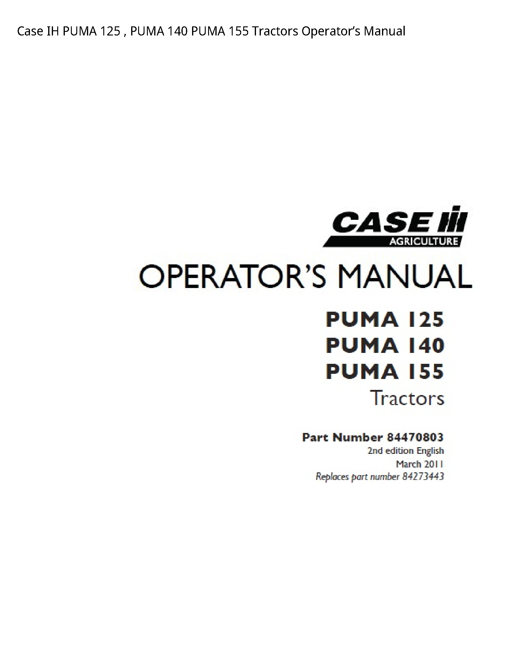 Case/Case IH 125 IH PUMA PUMA PUMA Tractors Operator’s manual