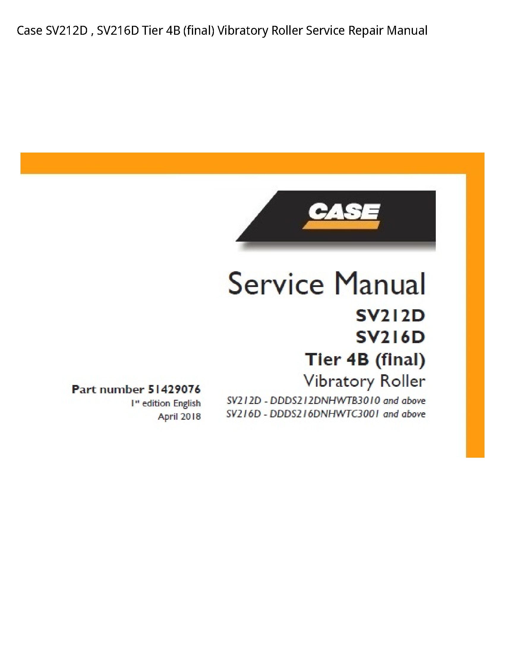 Case/Case IH SV212D Tier (final) Vibratory Roller manual