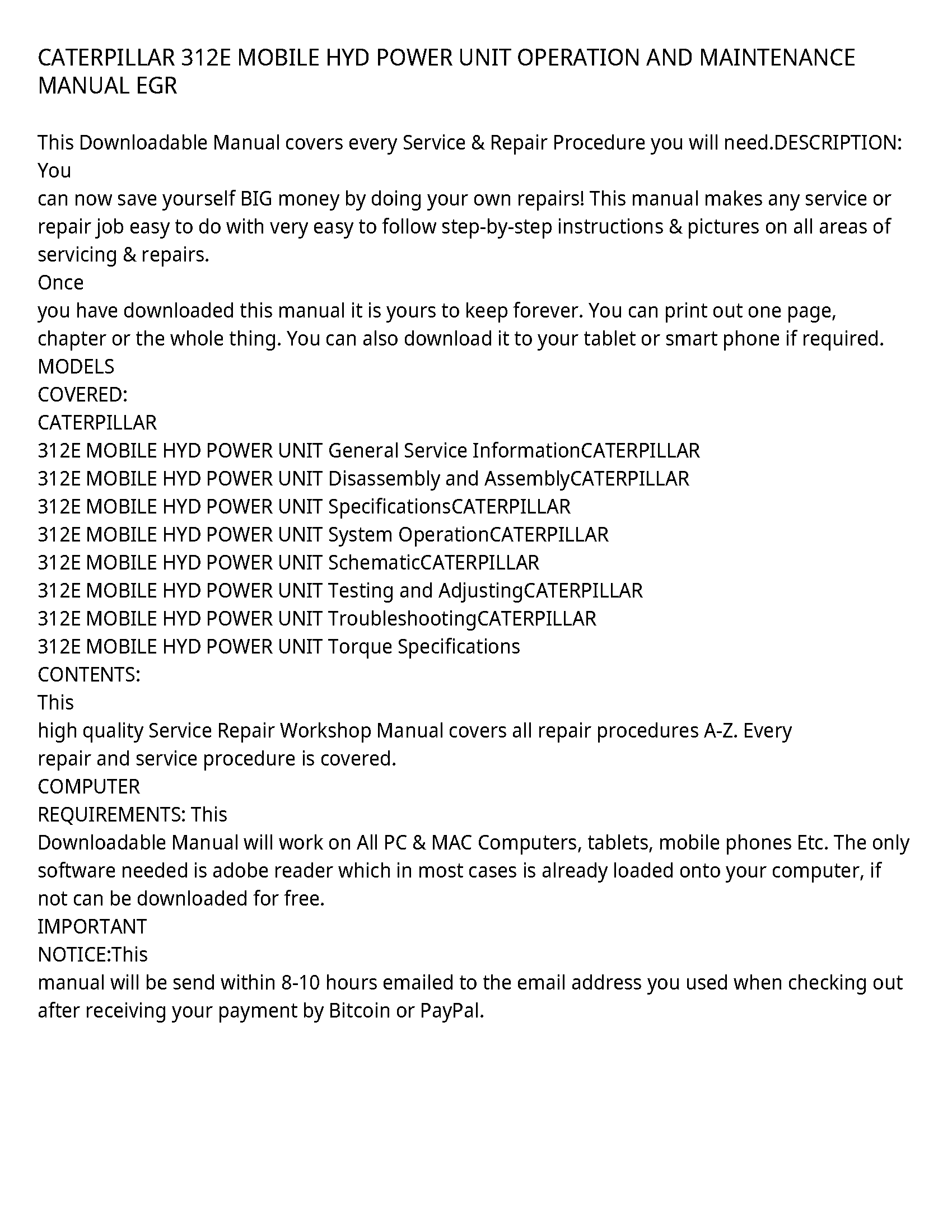 Caterpillar 312E service manual