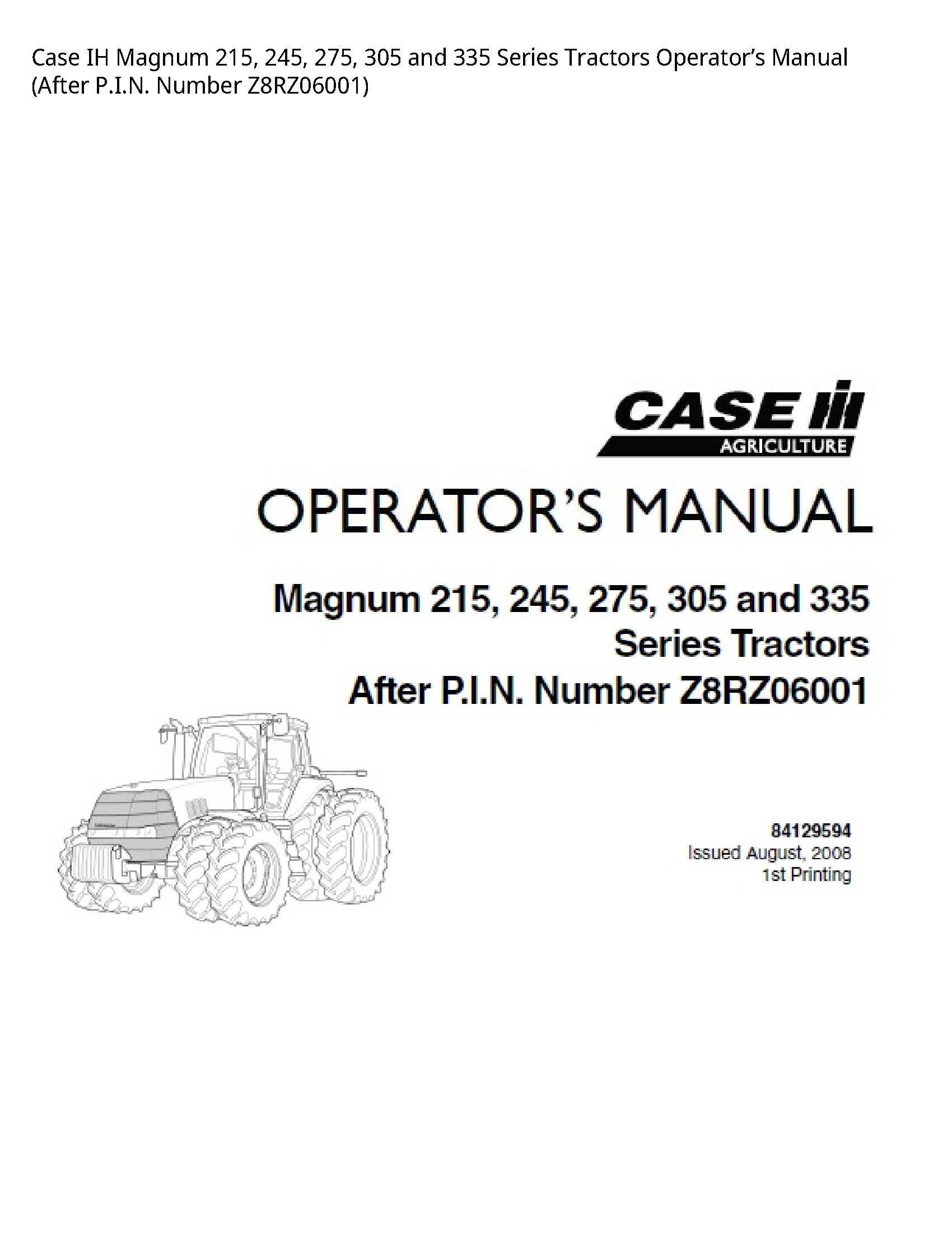 Case/Case IH 215 IH Magnum  Series Tractors Operator’s manual