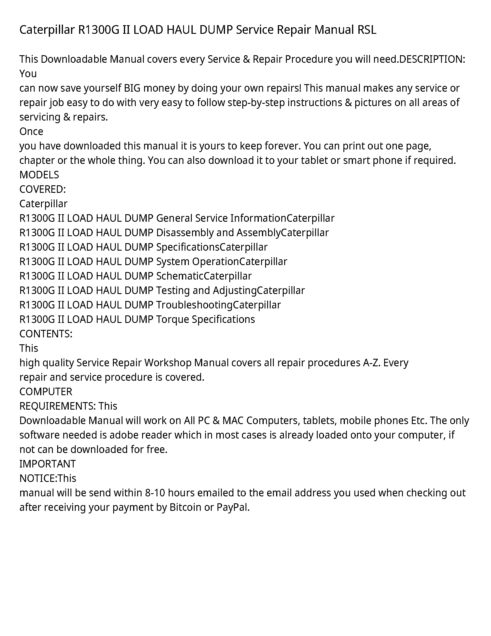 Caterpillar R1300G service manual