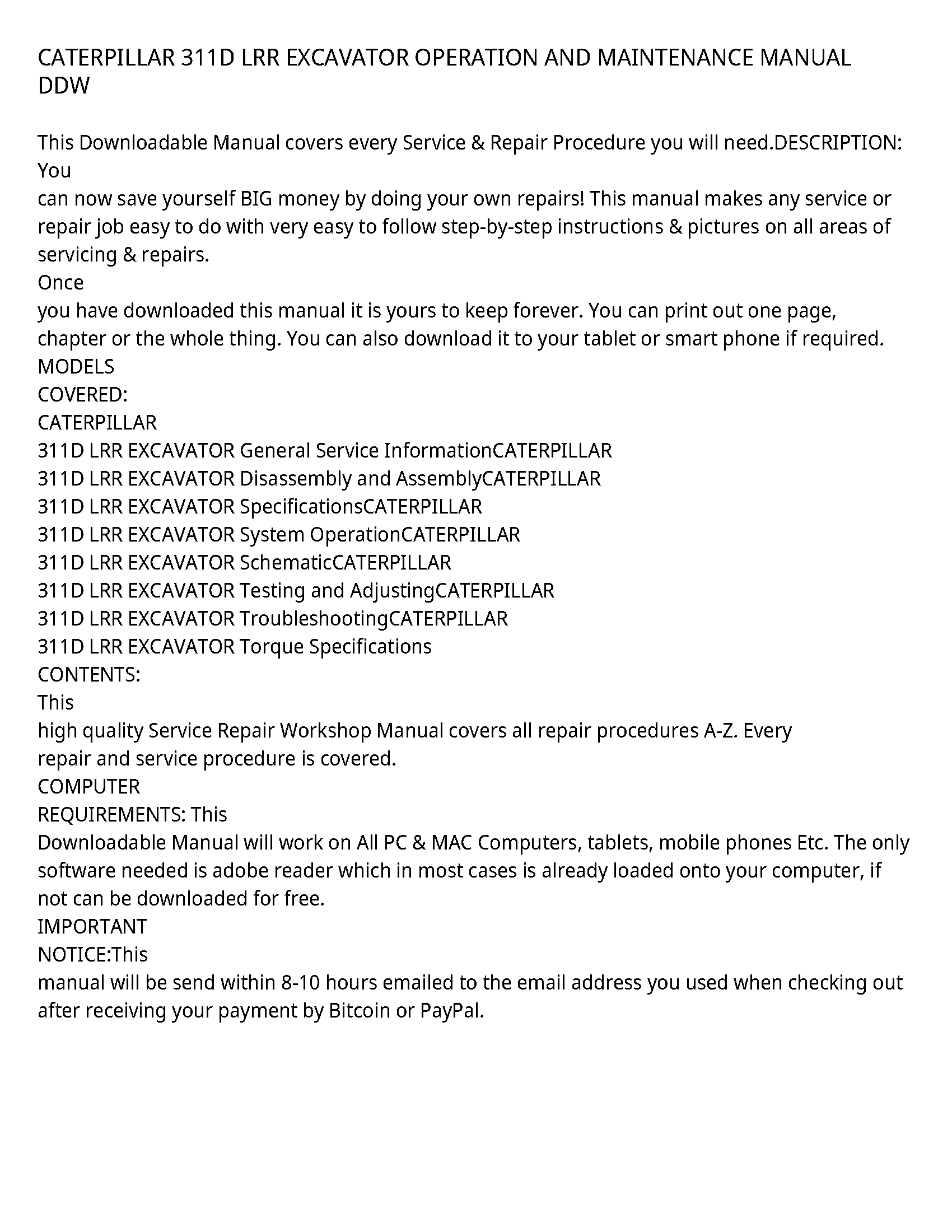 Caterpillar 311D service manual