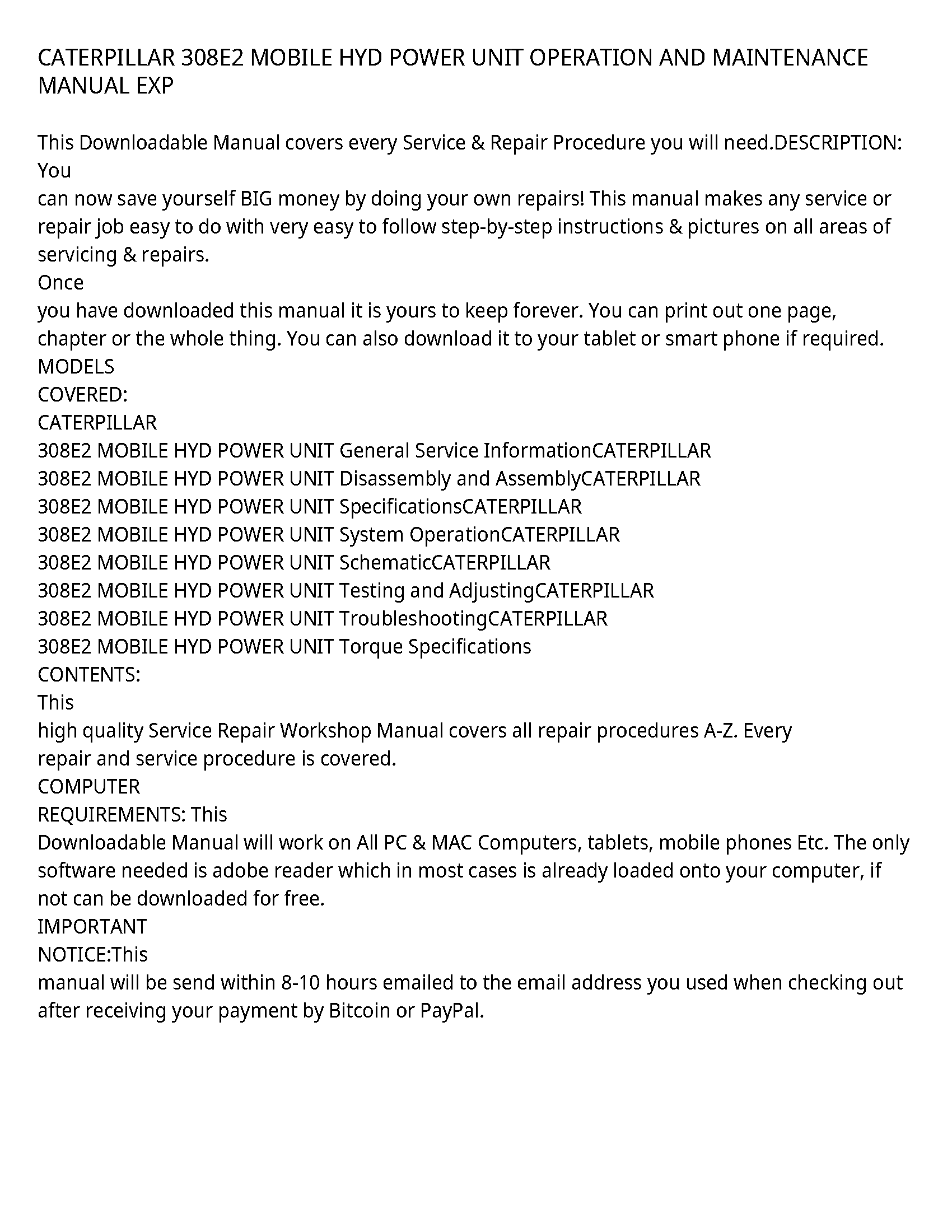 Caterpillar 308E2 service manual