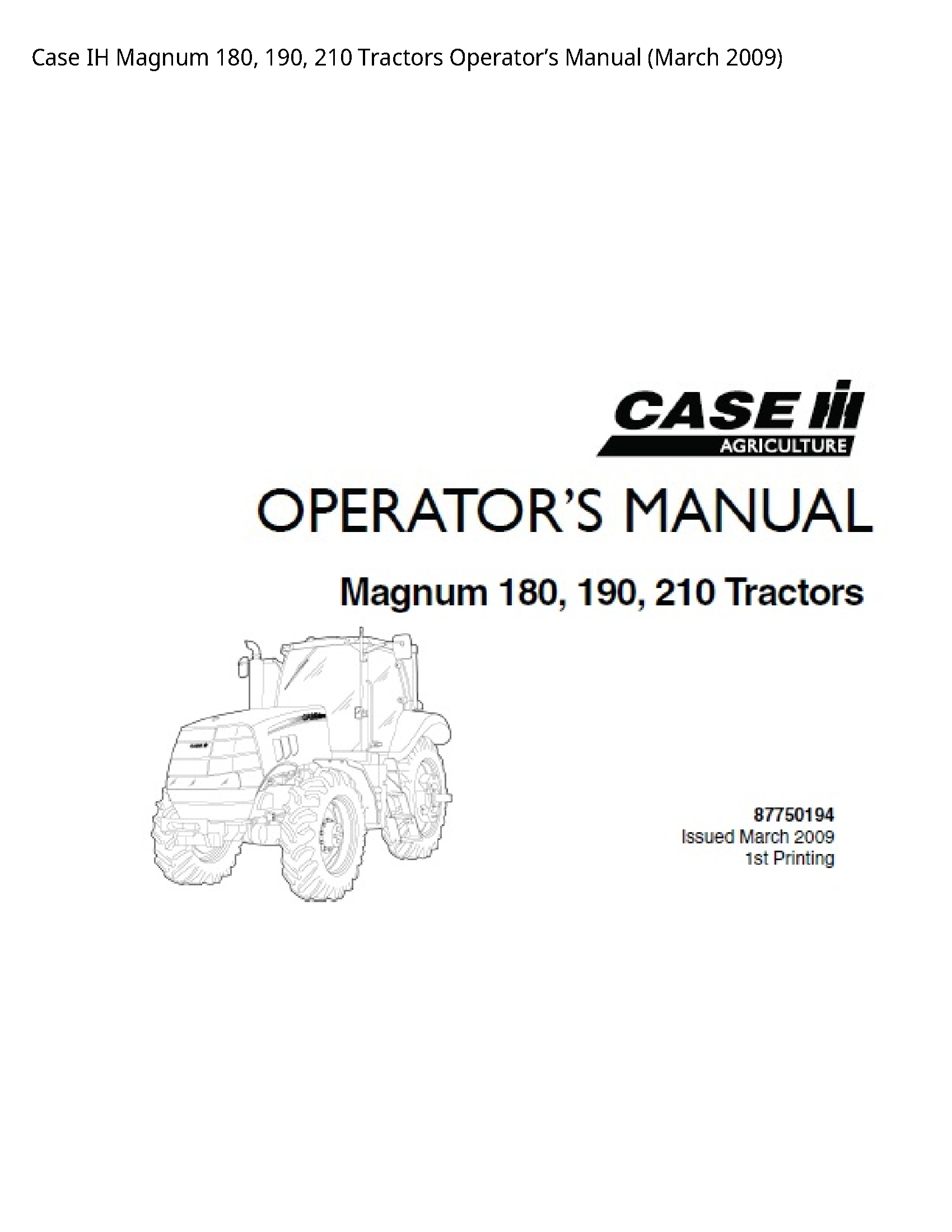 Case/Case IH 180 IH Magnum Tractors Operator’s manual