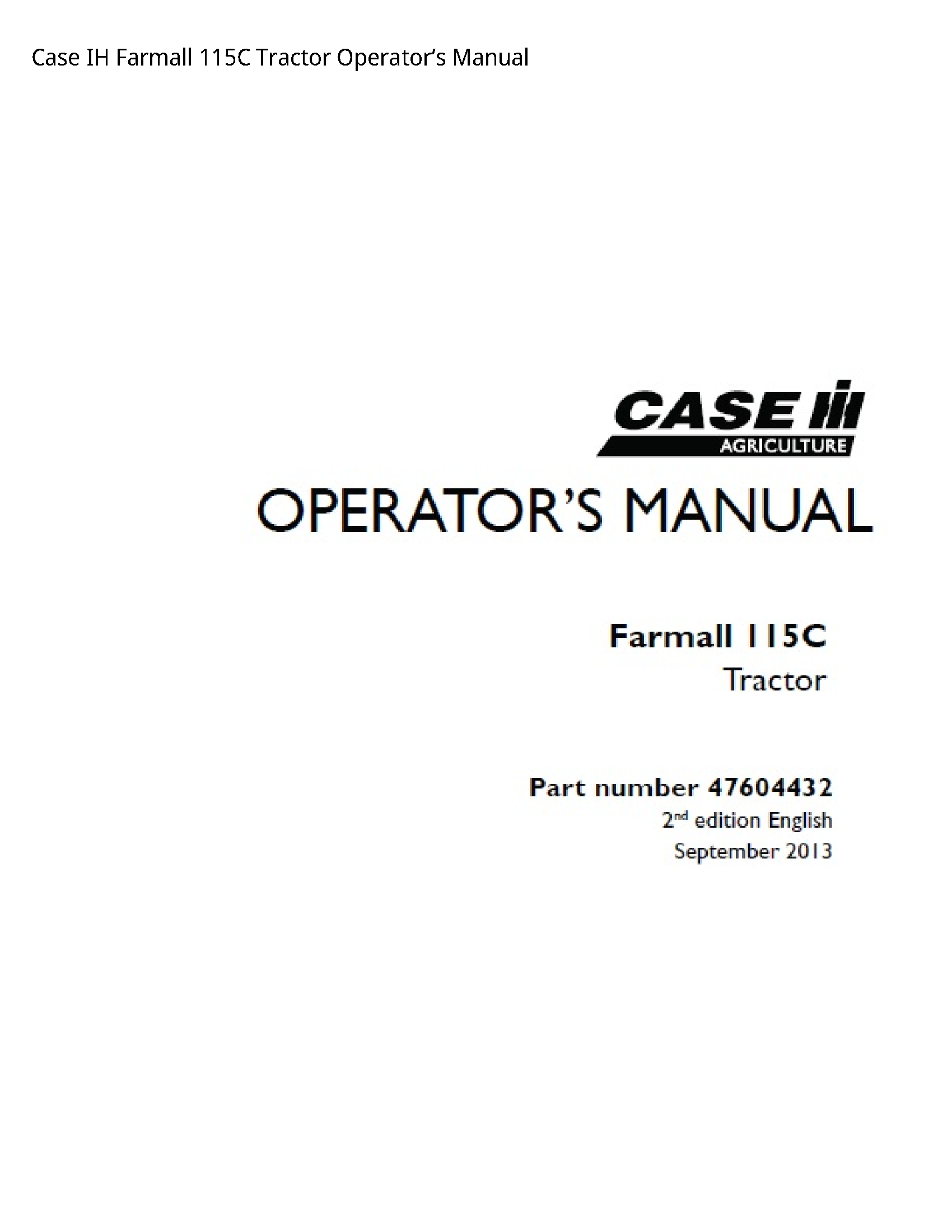 Case/Case IH 115C IH Farmall Tractor Operator’s manual