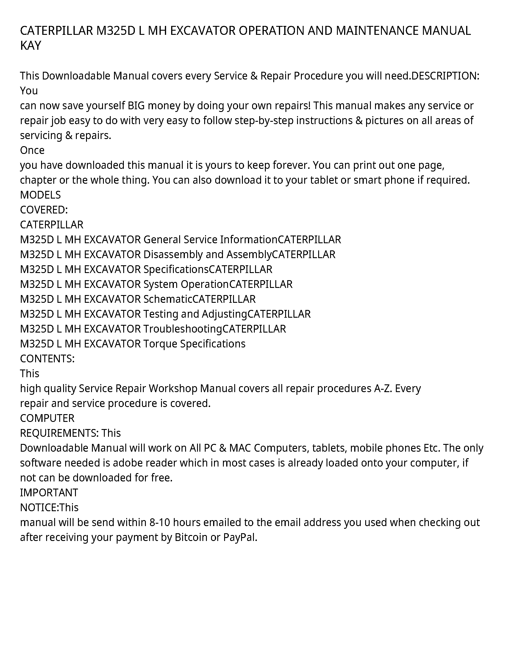 Caterpillar M325D service manual