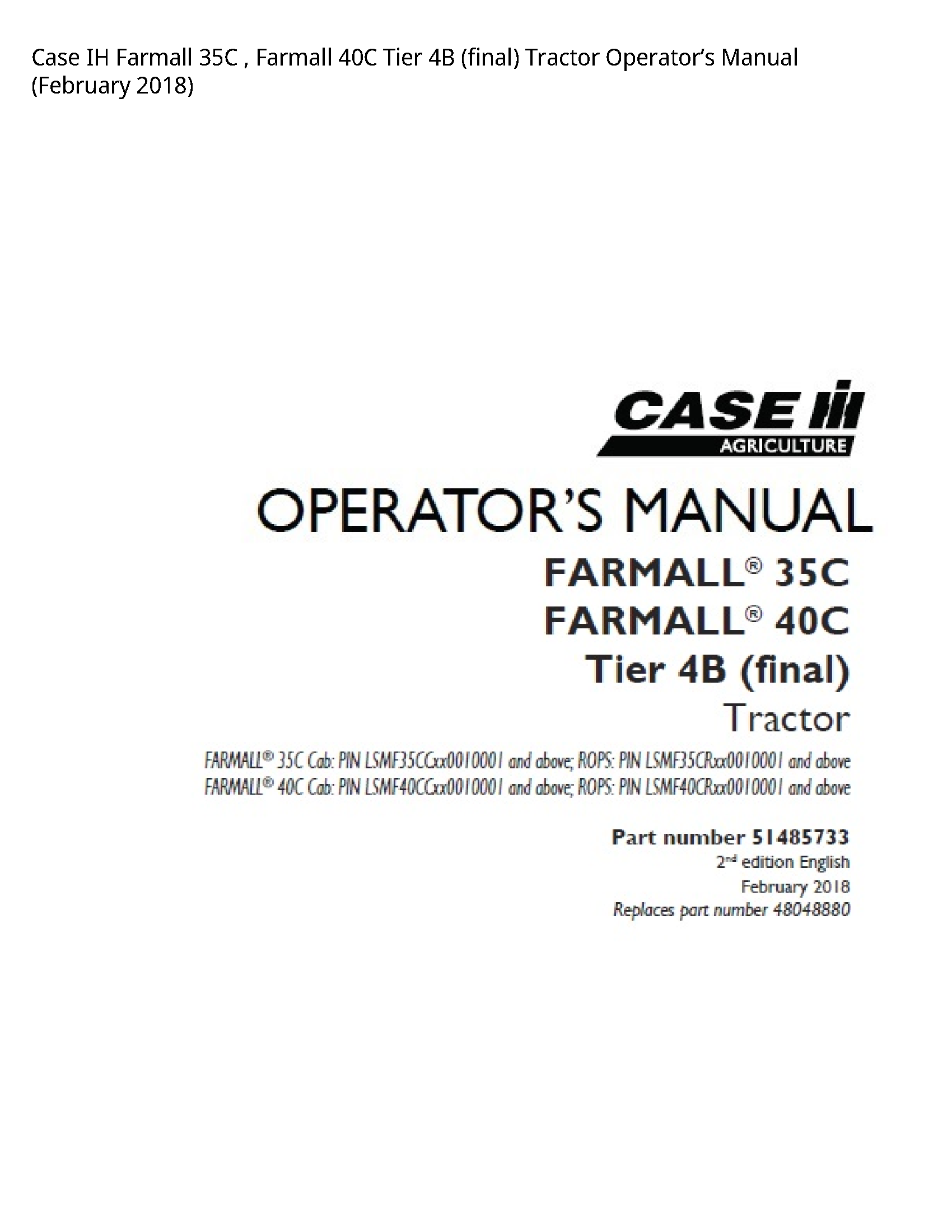 Case/Case IH 35C IH Farmall Farmall Tier (final) Tractor Operator’s manual