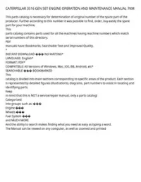 CATERPILLAR 3516 GEN SET ENGINE OPERATION AND MAINTENANCE MANUAL 7KM preview