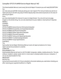 Caterpillar CPT372 PUMPER Service Repair Manual 1WZ preview