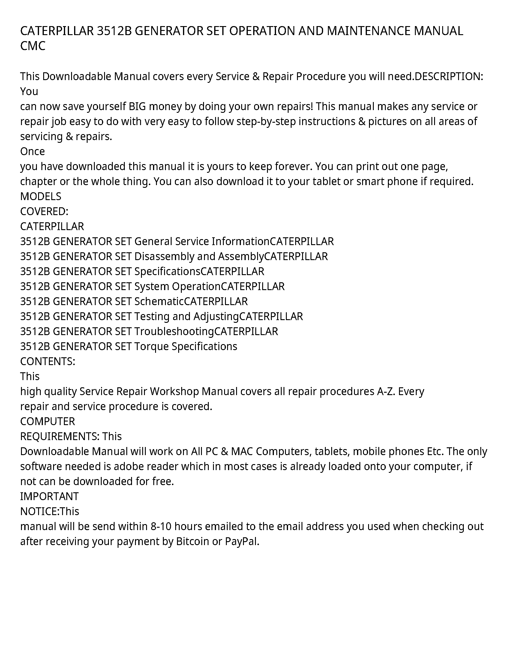 Caterpillar 3512B service manual