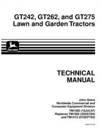 John Deere GT242 , GT262 and GT275 lawn and Garden Tractors Service Manual preview