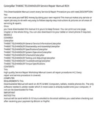 Caterpillar TH406C TELEHANDLER Service Repair Manual RCH preview
