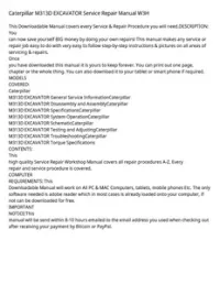 Caterpillar M313D EXCAVATOR Service Repair Manual W3H preview