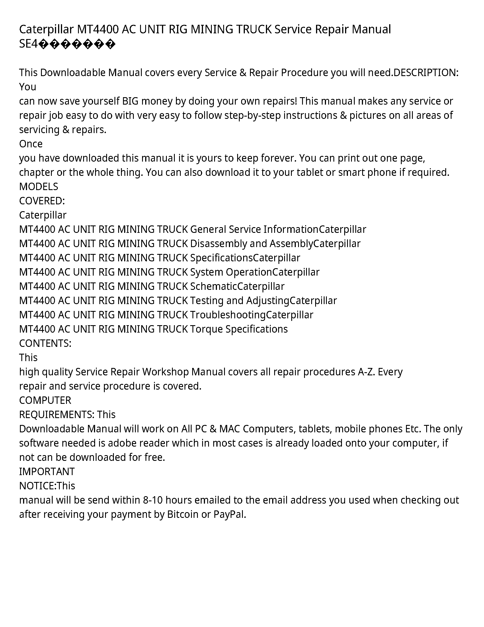 Caterpillar MT4400 service manual