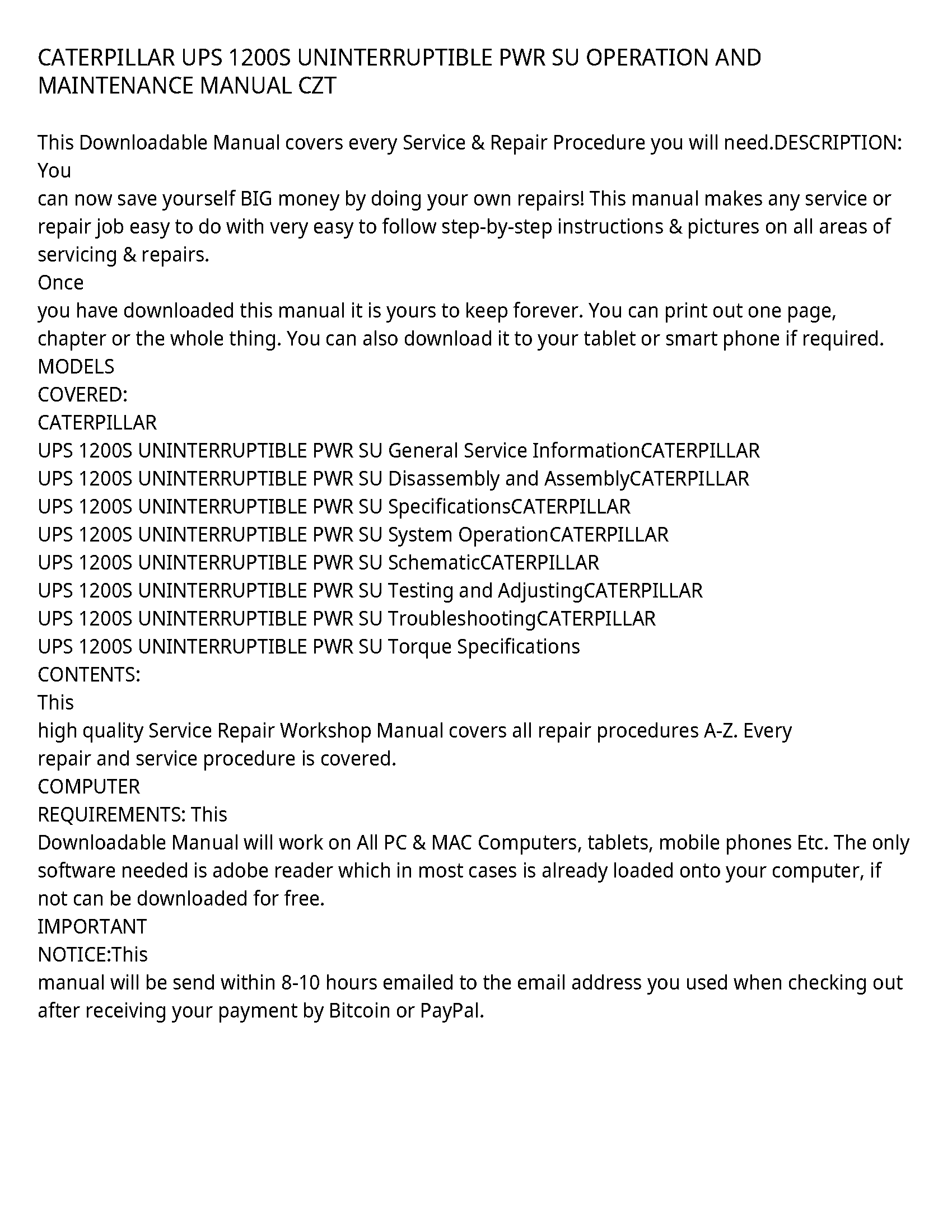 Caterpillar 1200S service manual