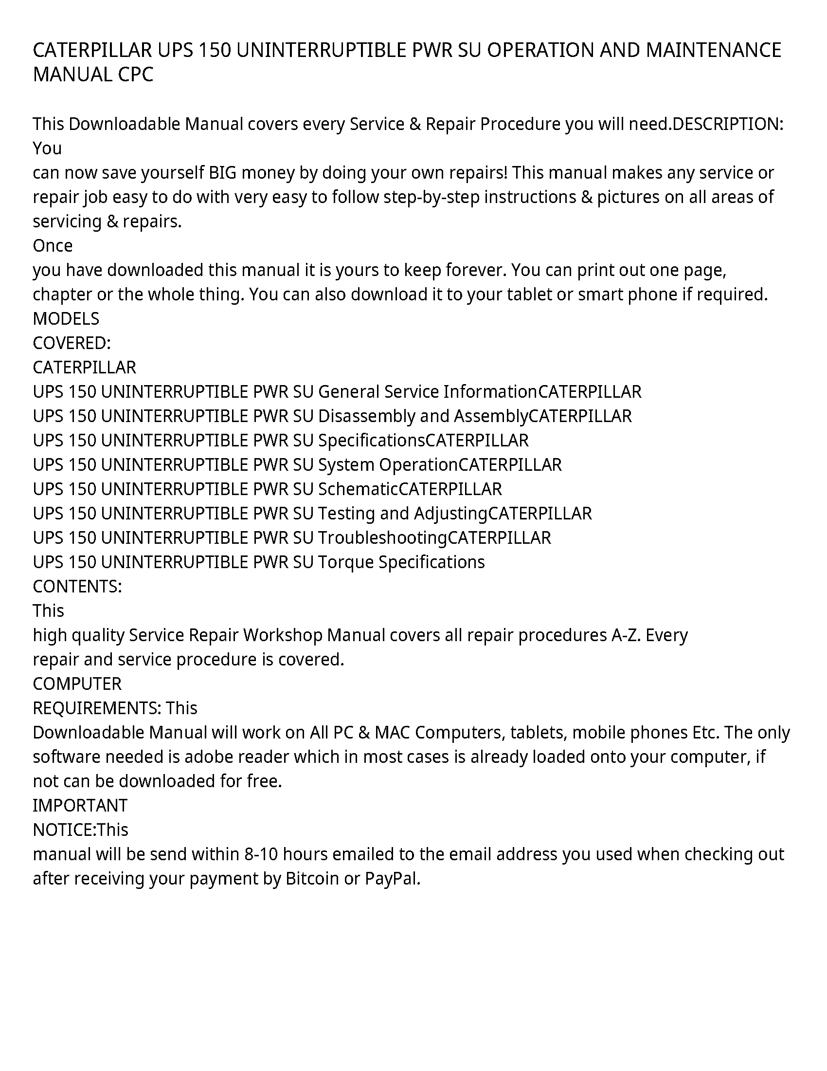 Caterpillar 150 service manual