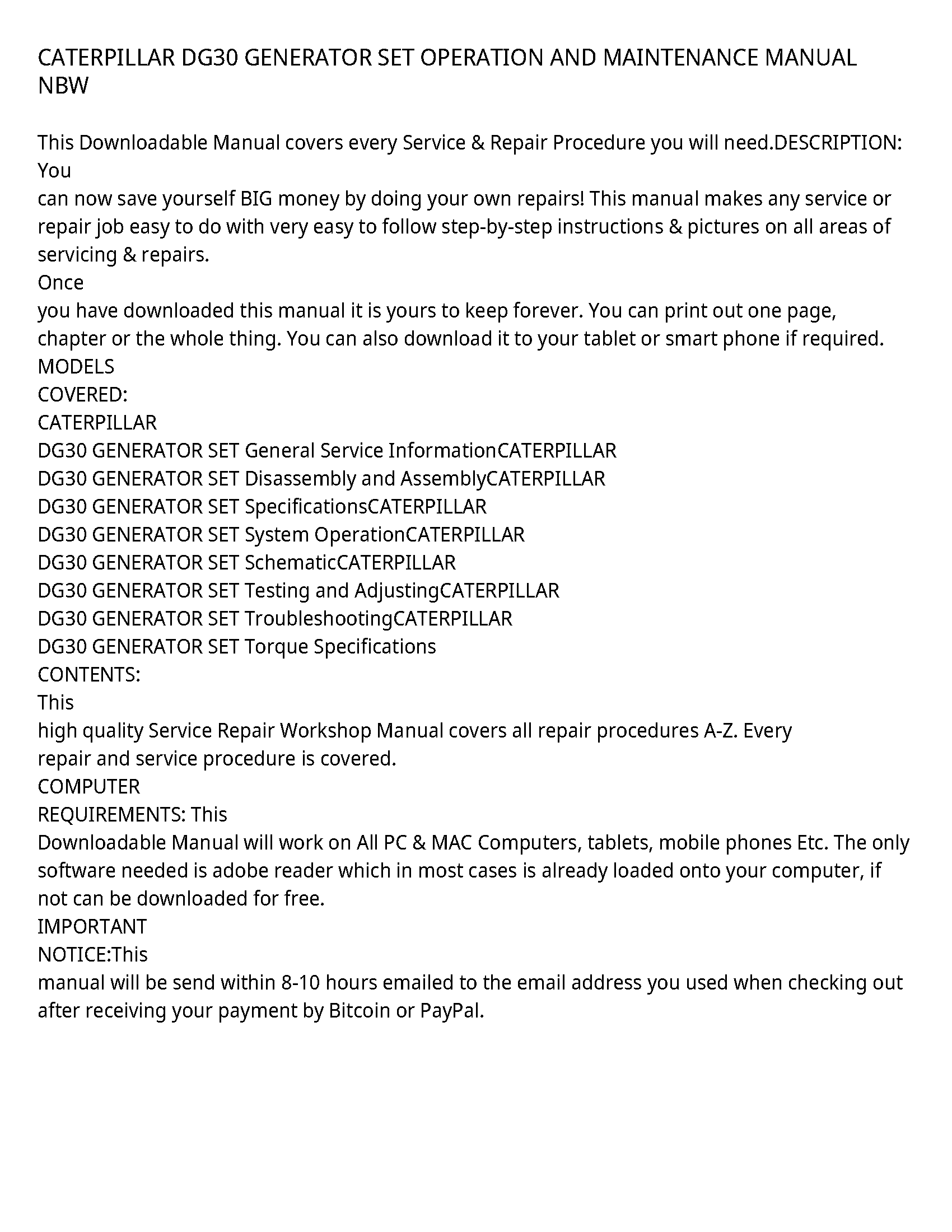 Caterpillar DG30 service manual