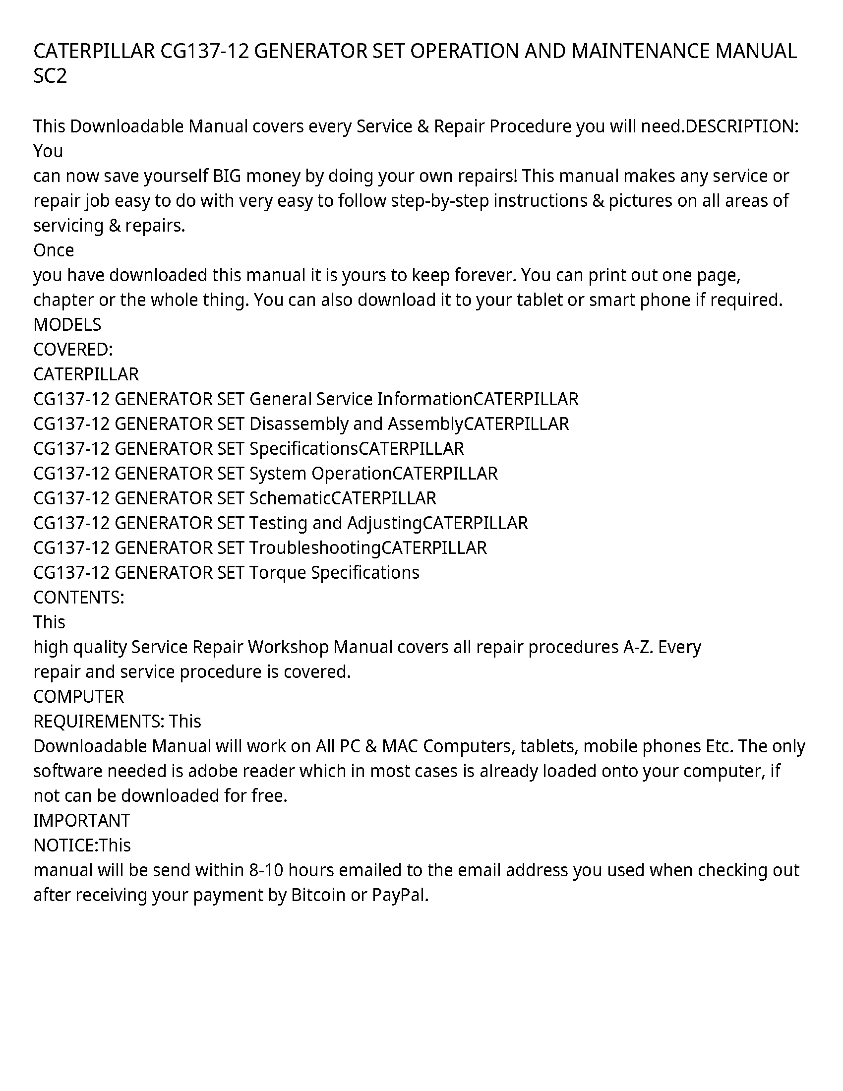 Caterpillar CG137-12 service manual