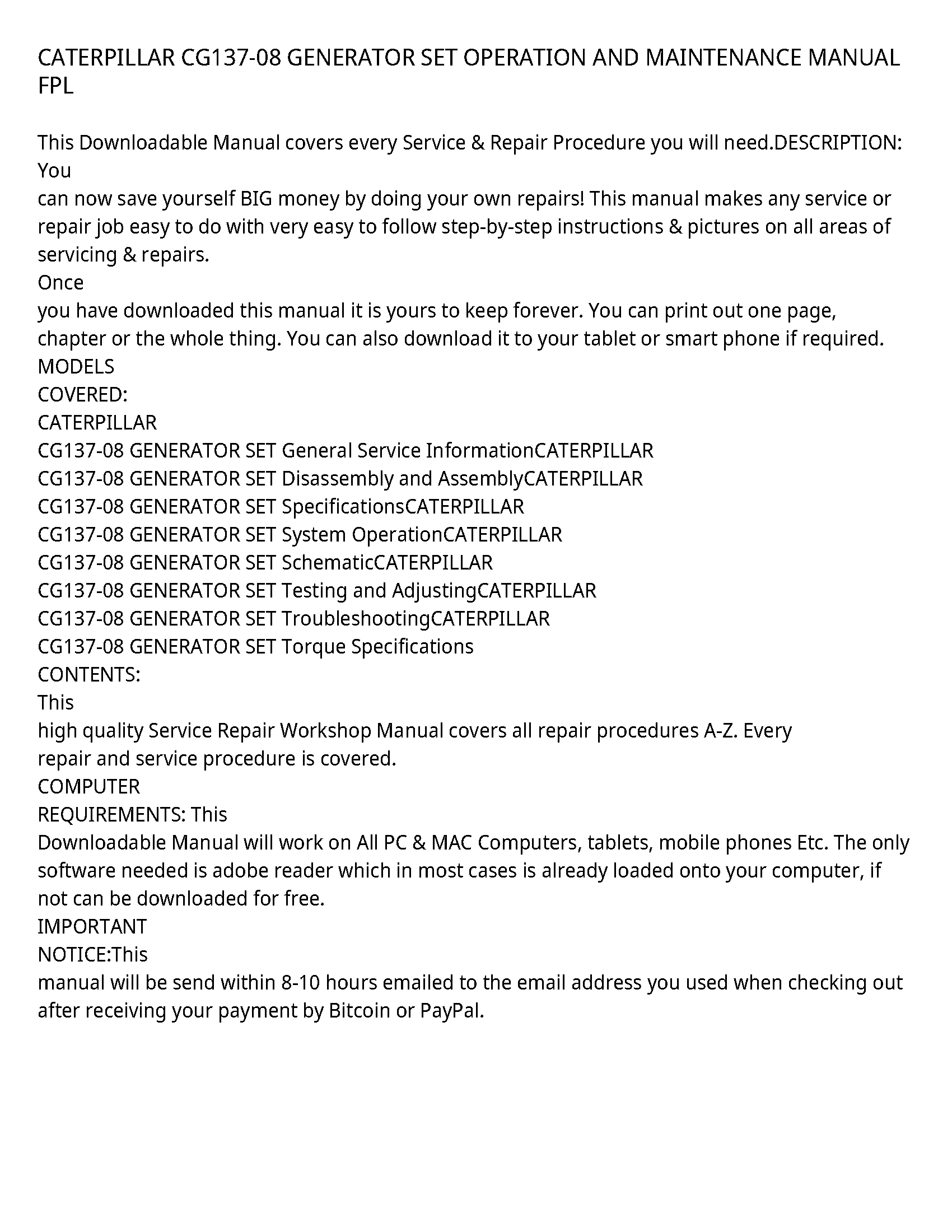 Caterpillar CG137-08 manual