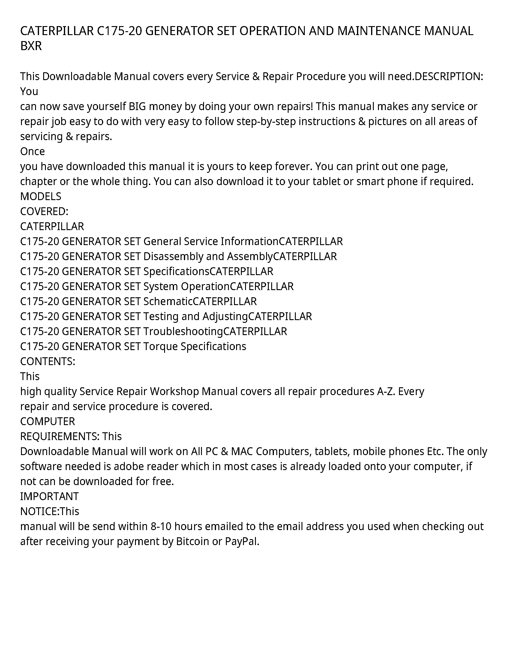 Caterpillar C175-20 service manual