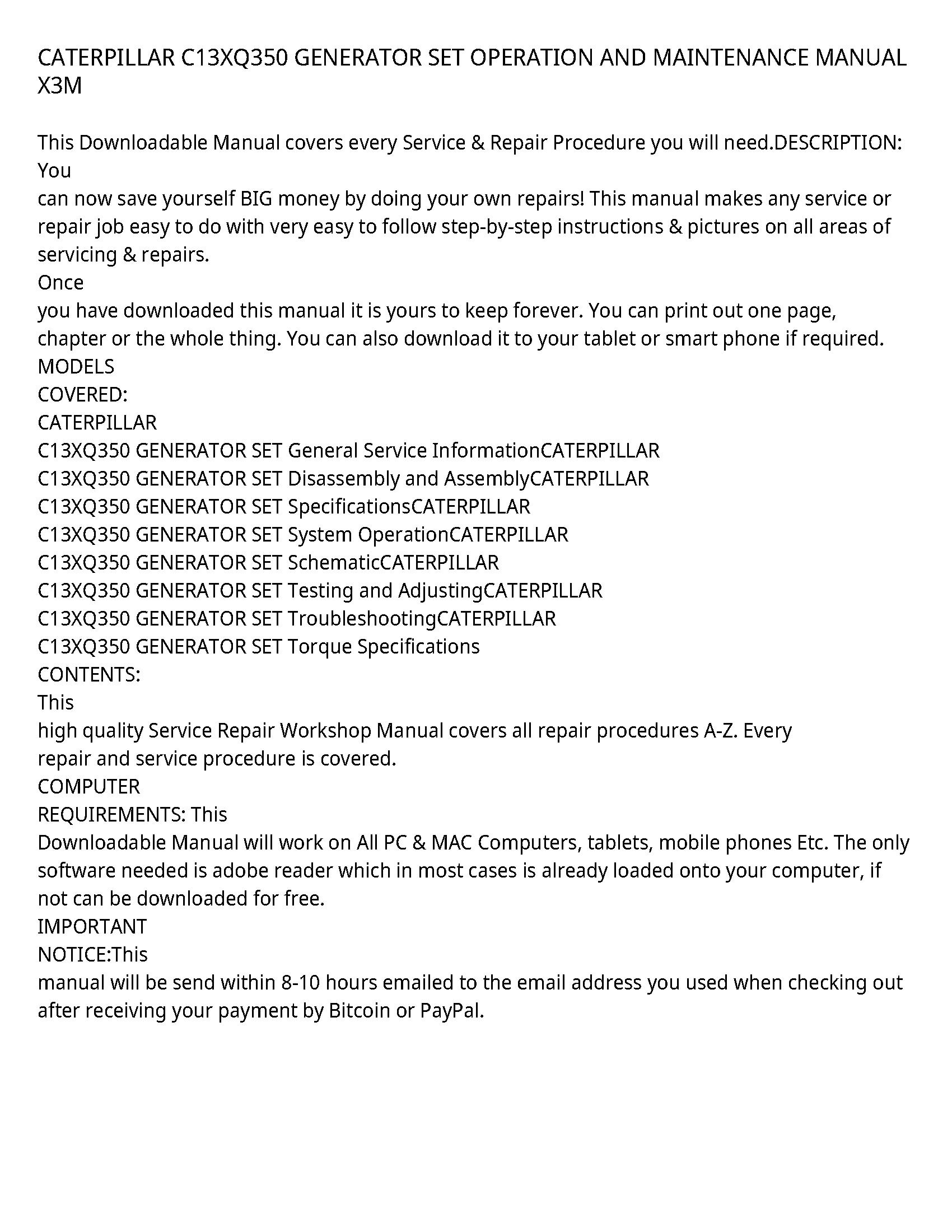 Caterpillar C13XQ350 service manual