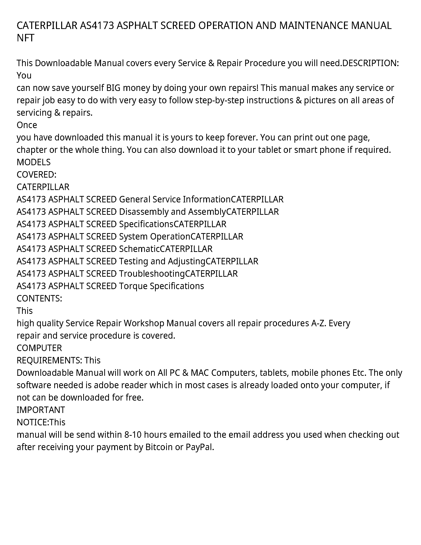 Caterpillar AS4173 service manual