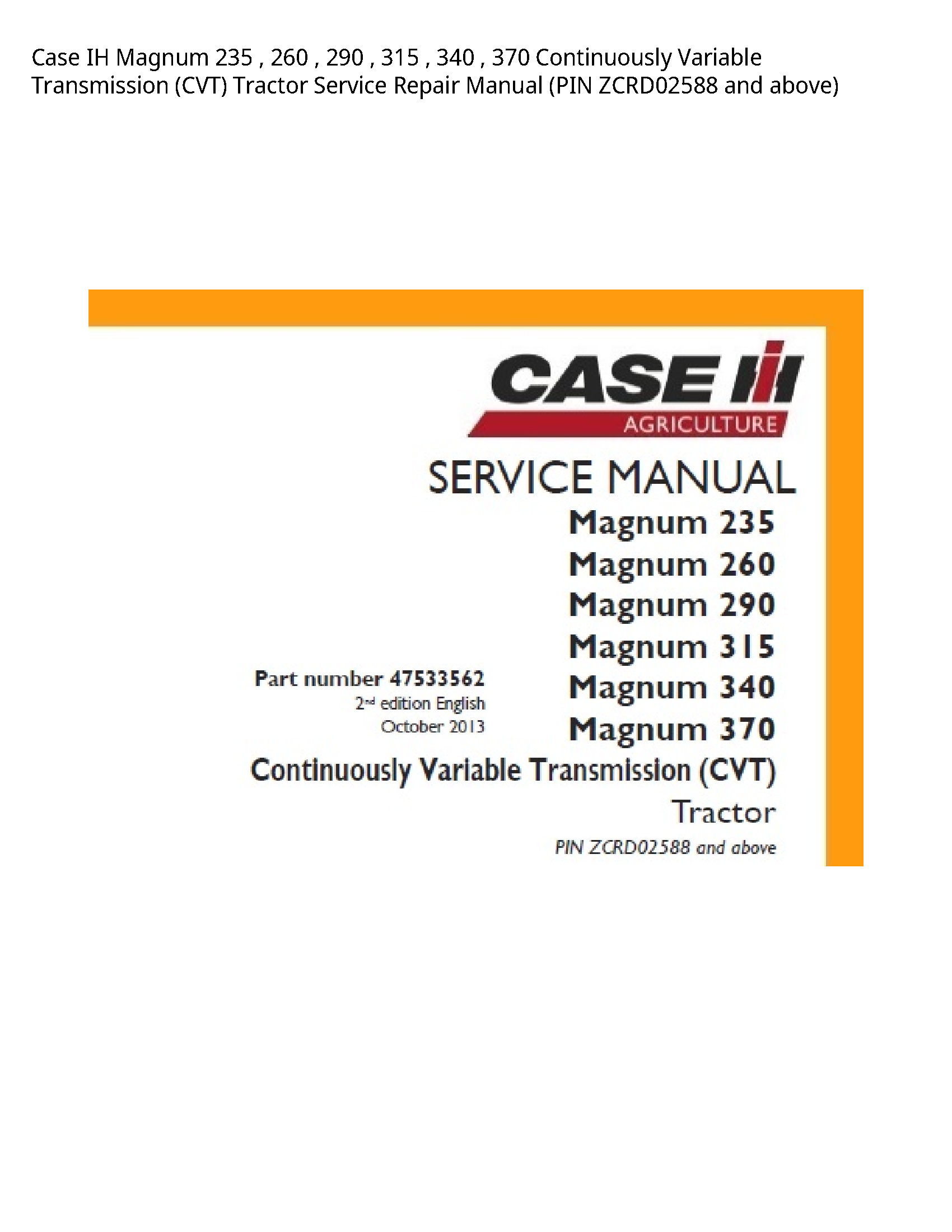 Case/Case IH 235 IH Magnum Continuously Variable Transmission (CVT) Tractor manual