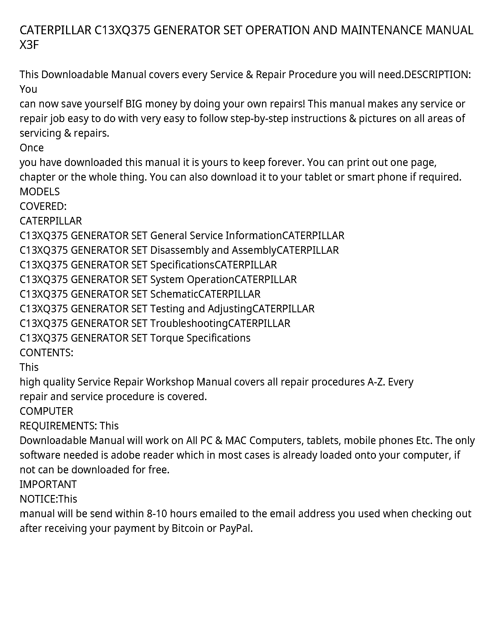 Caterpillar C13XQ375 service manual