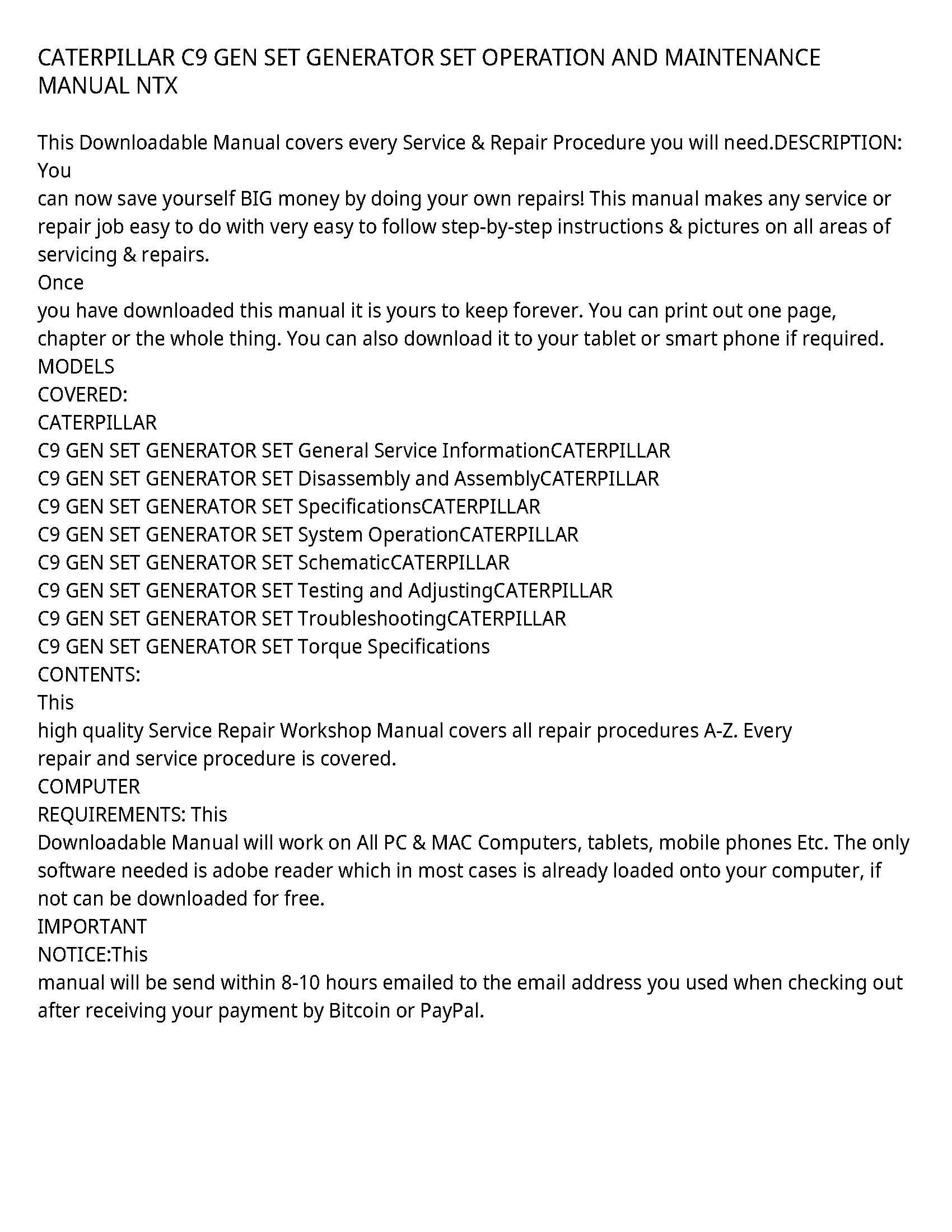 Caterpillar C9 service manual