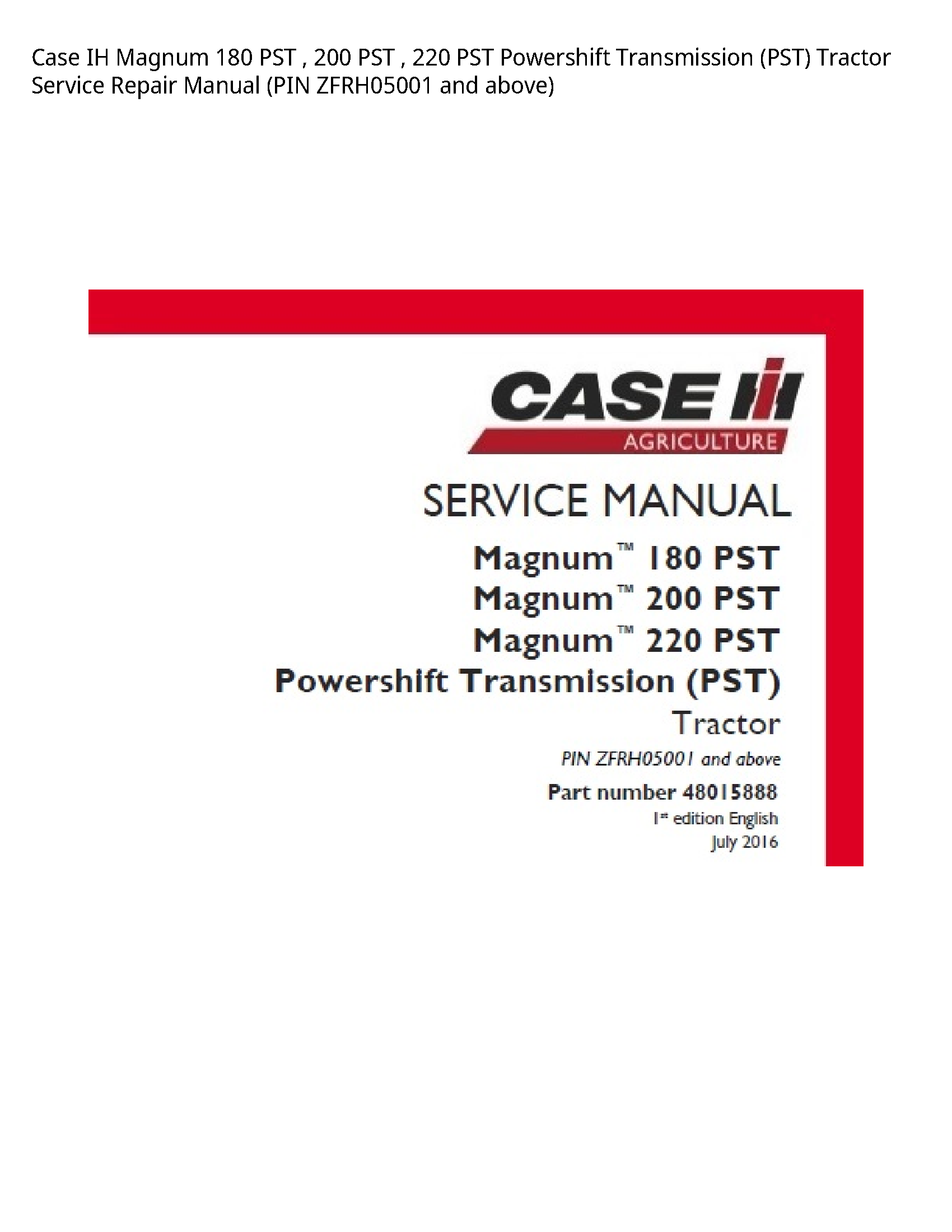 Case/Case IH 180 IH Magnum PST PST PST Powershift Transmission (PST) Tractor manual