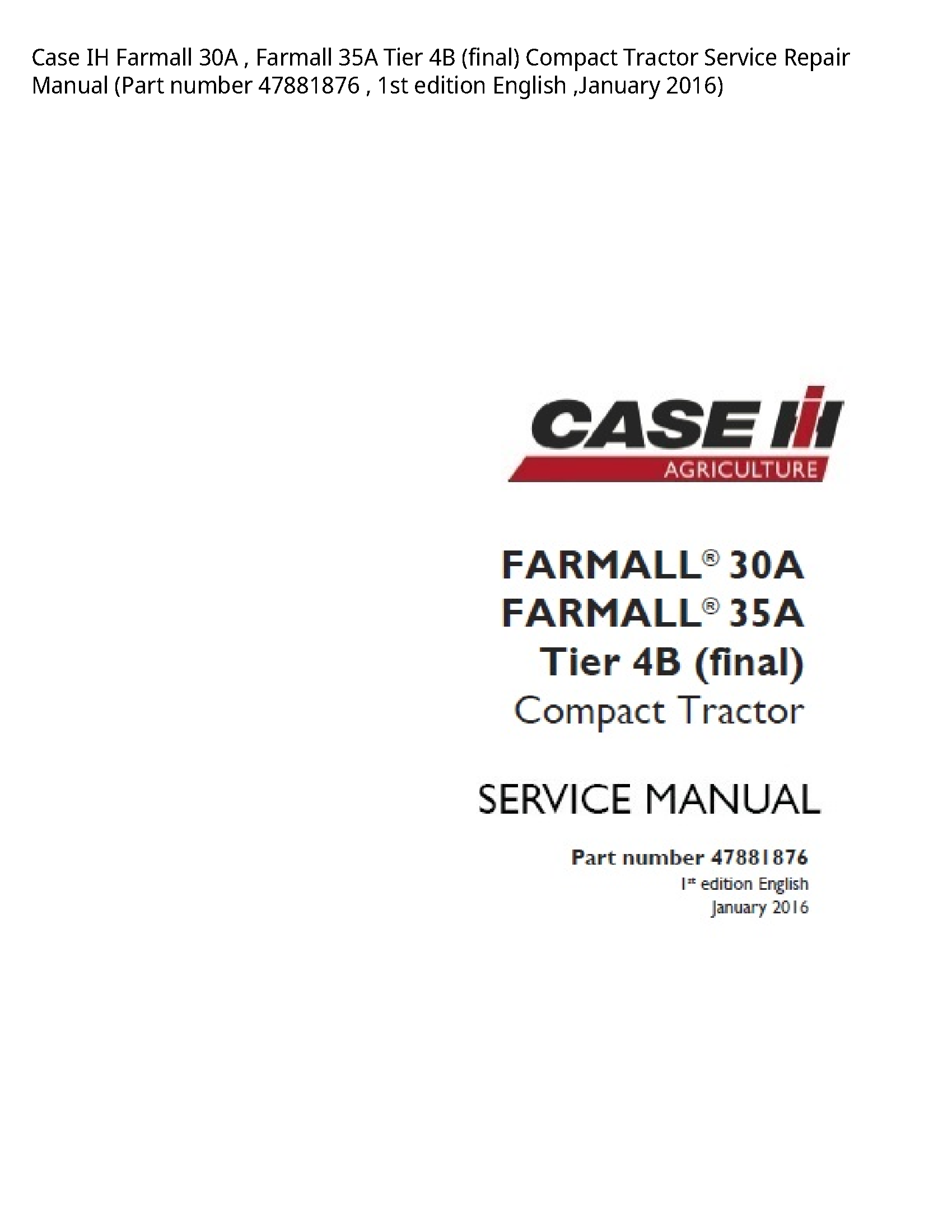 Case/Case IH 30A IH Farmall Farmall Tier (final) Compact Tractor manual