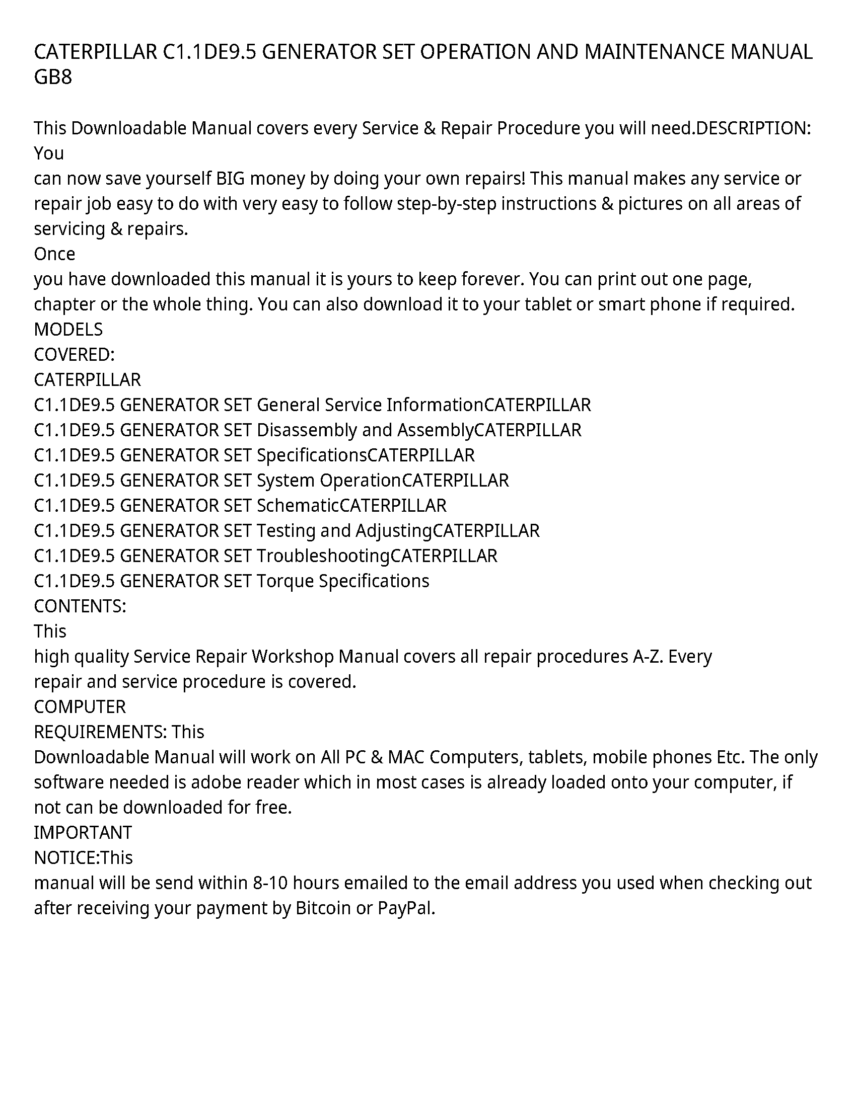 Caterpillar C1.1DE9.5 service manual