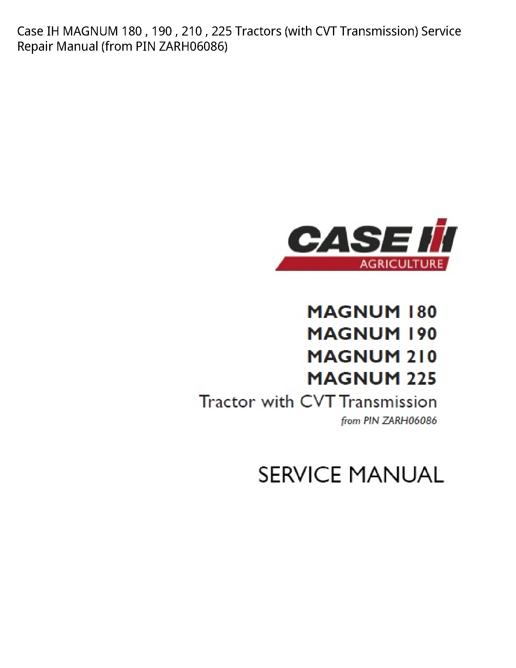 Case/Case IH 180 IH MAGNUM Tractors (with CVT Transmission) manual