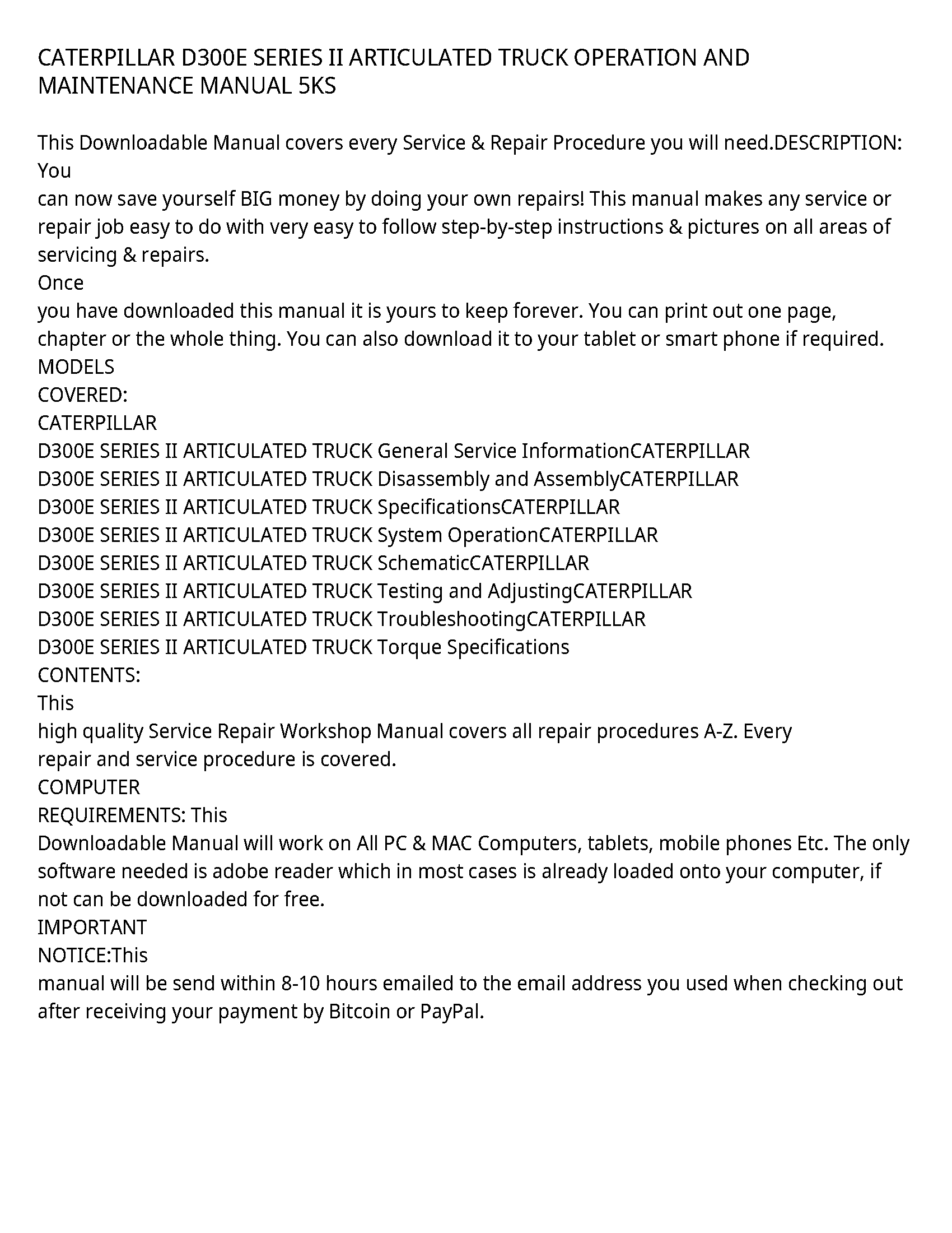 Caterpillar D300E service manual