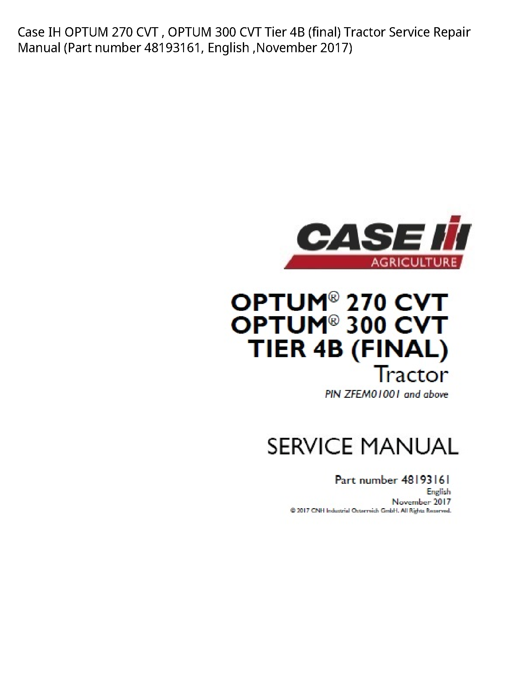Case/Case IH 270 IH OPTUM CVT OPTUM CVT Tier (final) Tractor manual