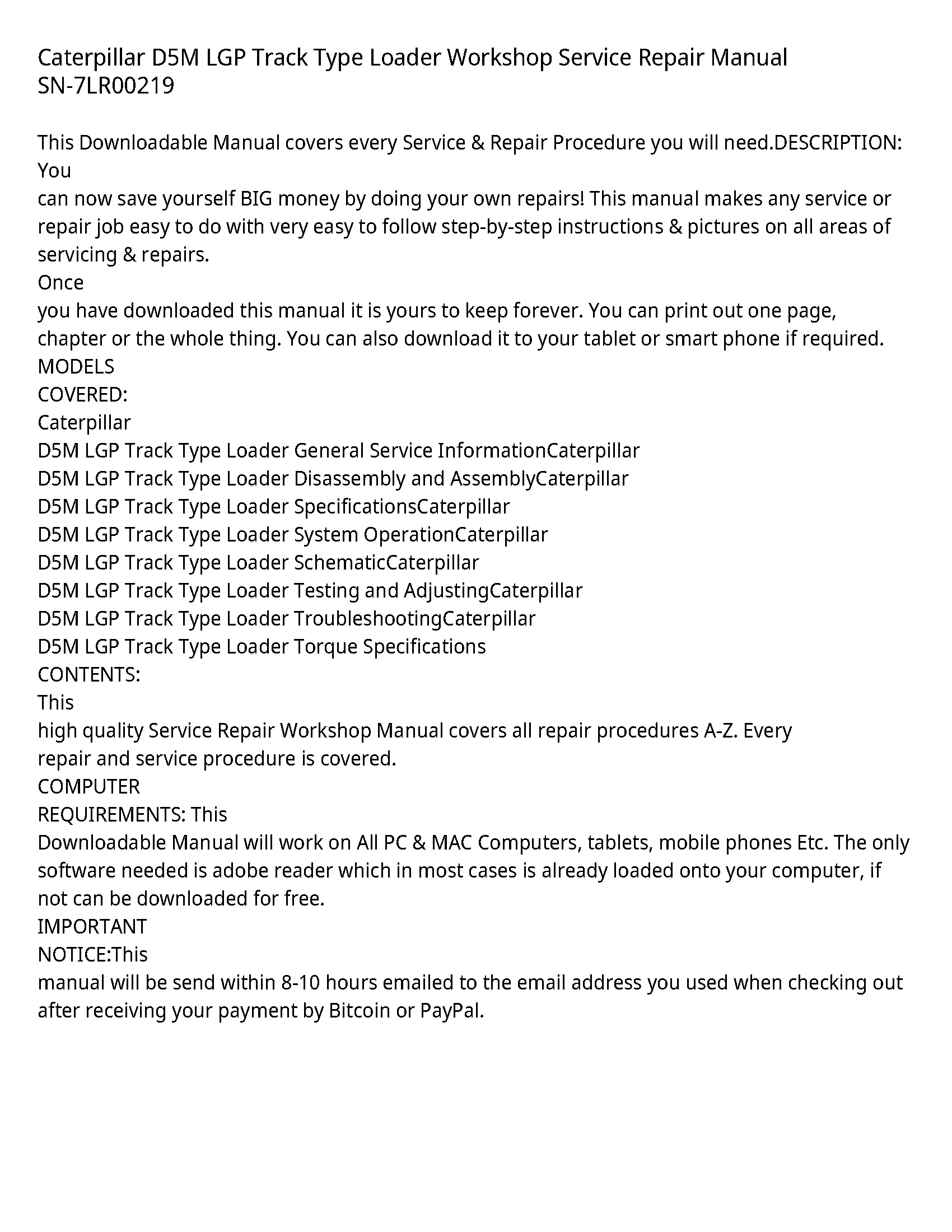 Caterpillar D5M service manual