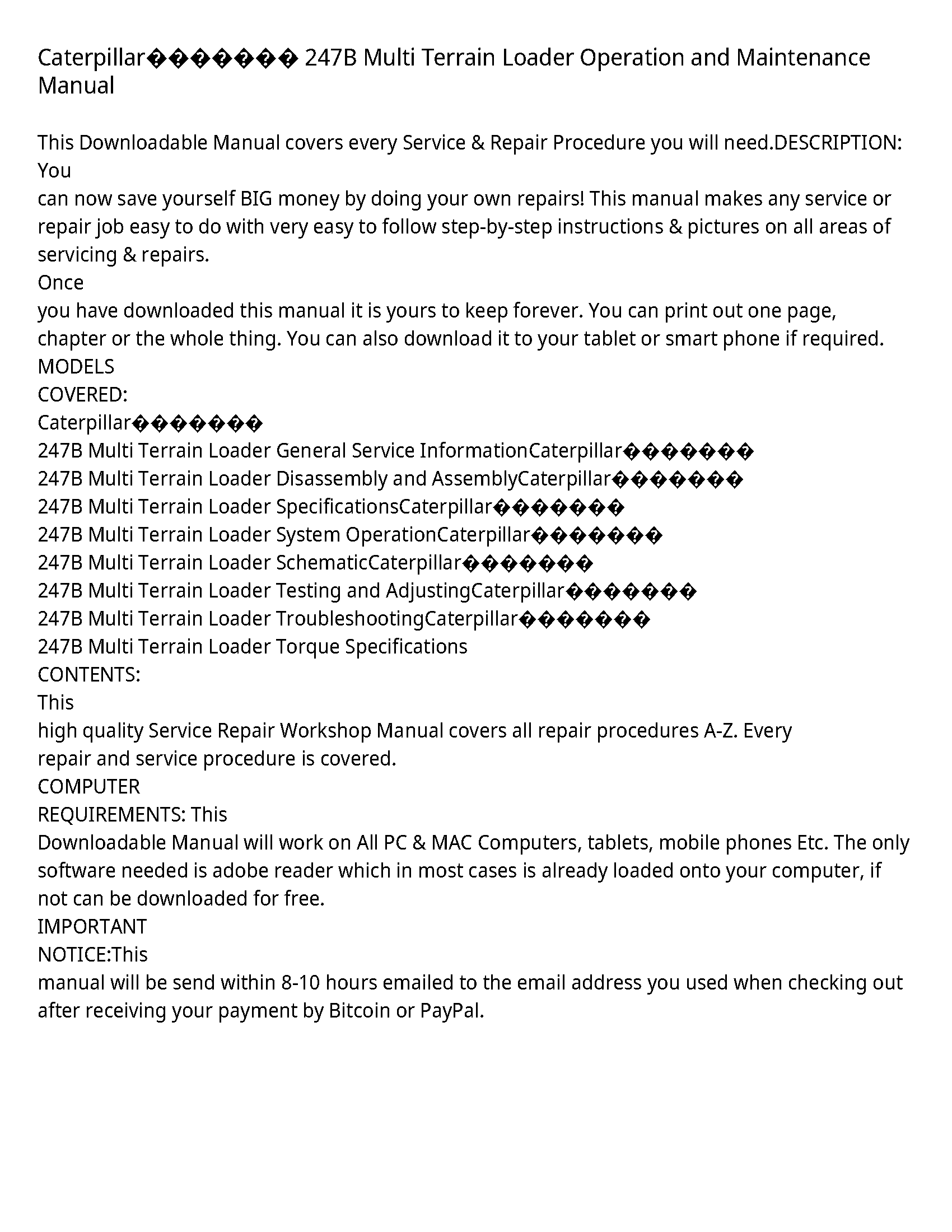 Caterpillar 247B service manual