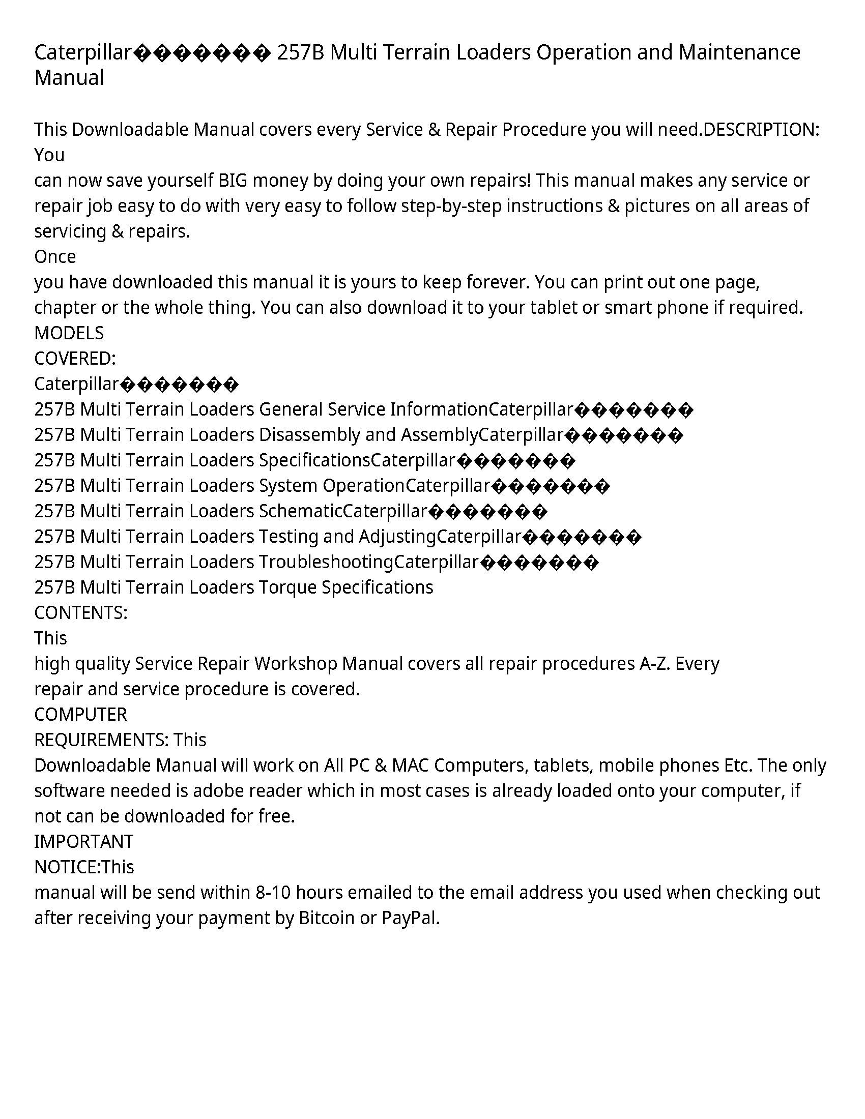 Caterpillar 257B service manual