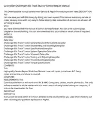 Caterpillar Challenger 85c Track Tractor Service Repair Manual preview